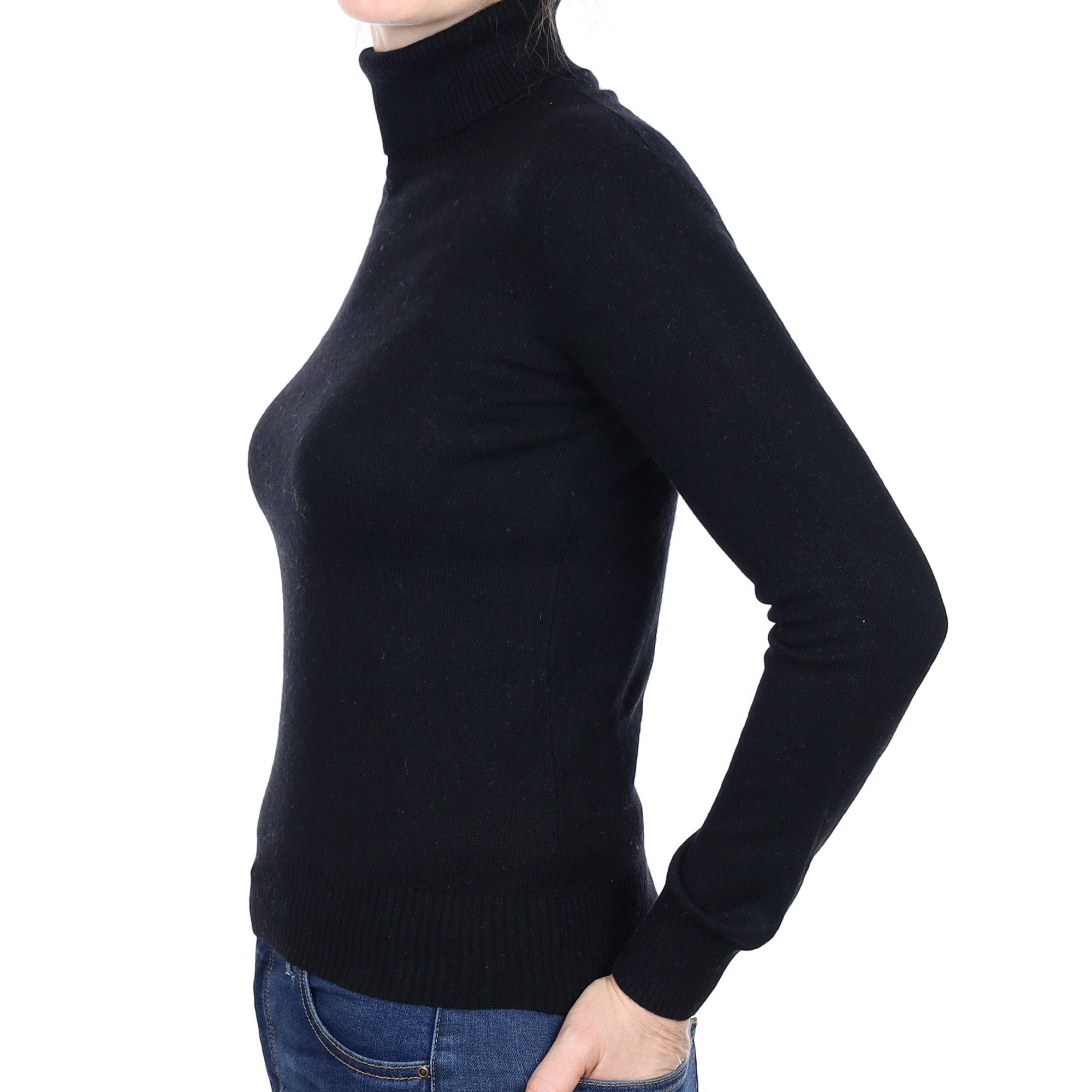 Black Cashmere Polo Neck Jumper Small