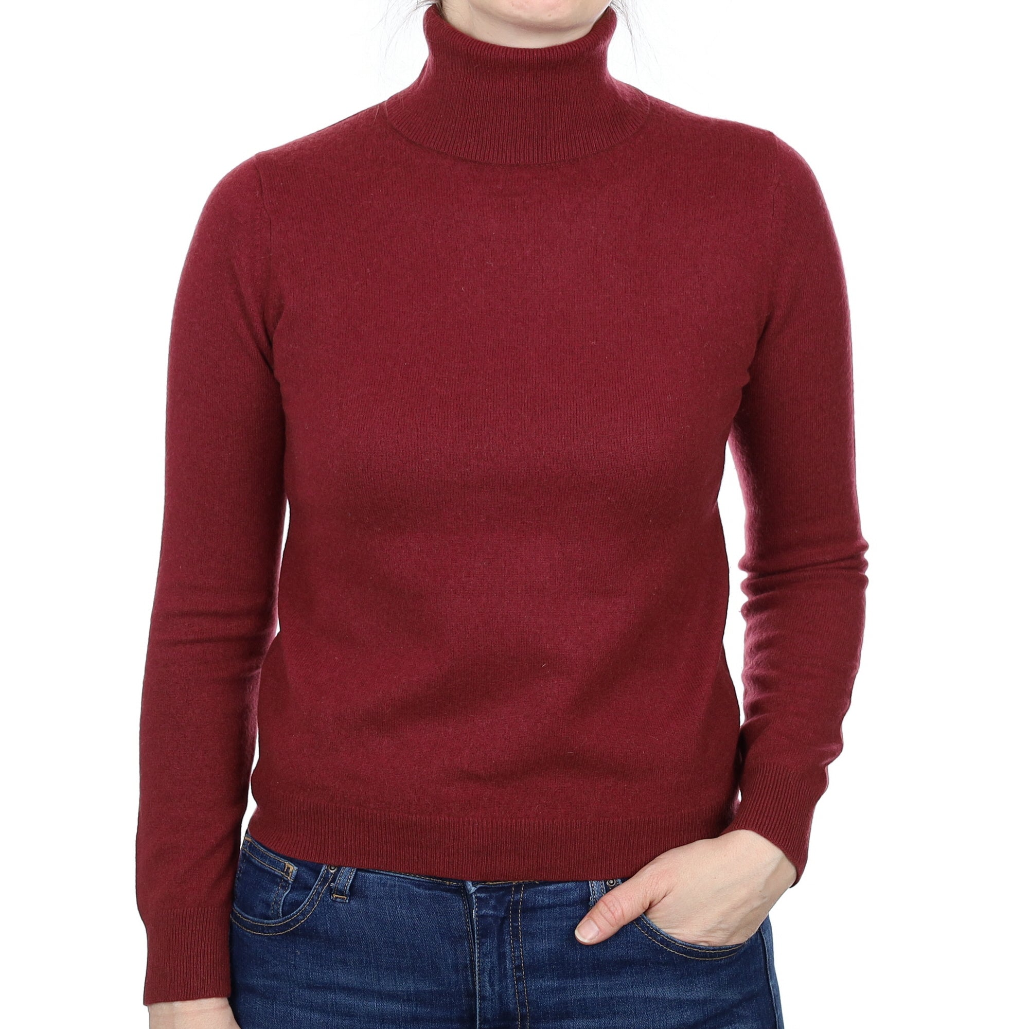Maroon Red Cashmere Polo Neck Jumper Small