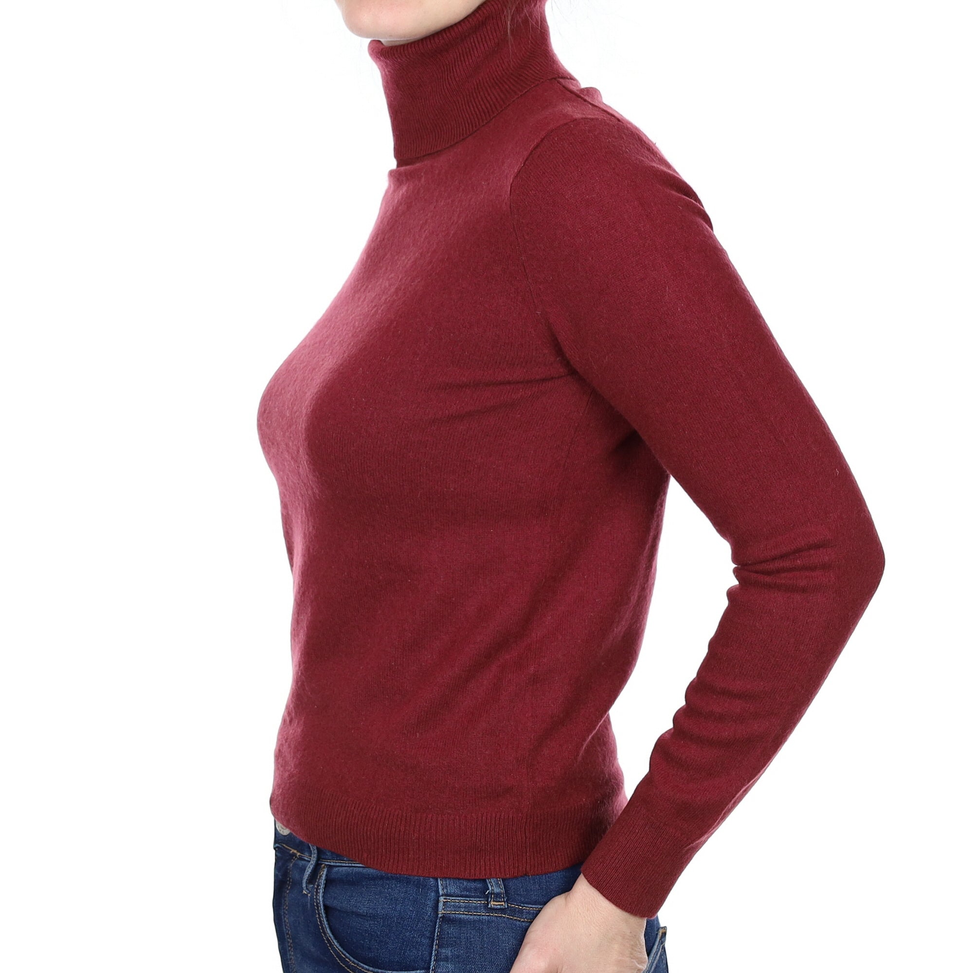 Maroon Red Cashmere Polo Neck Jumper Small