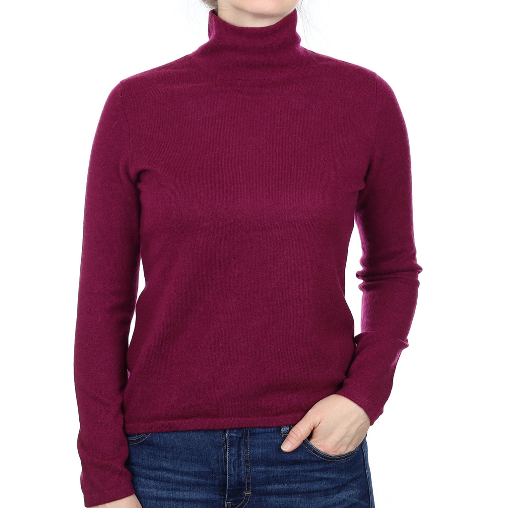 Plum Purple Cashmere Funnel Neck Jumper Small