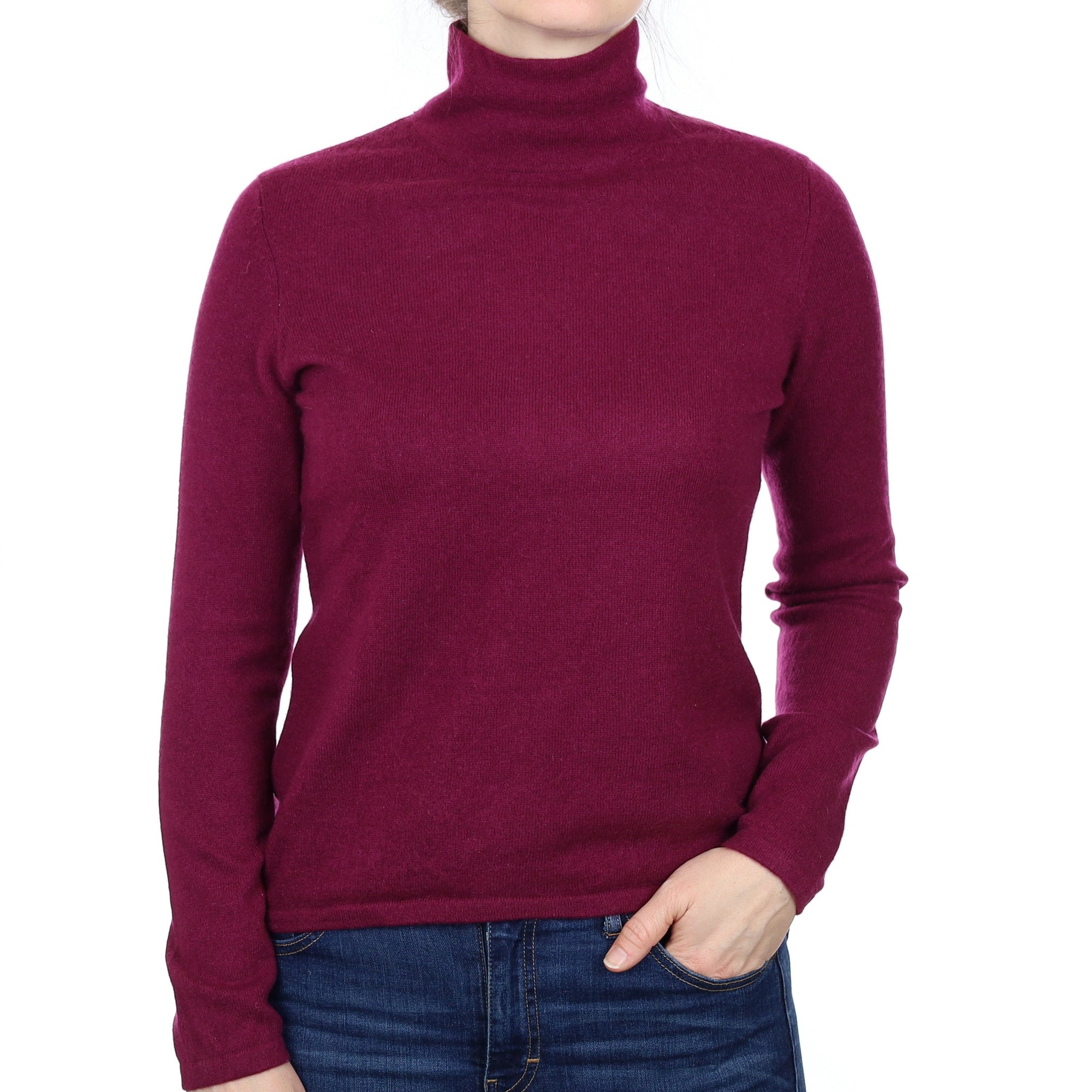 Plum Purple Cashmere Funnel Neck Jumper Small
