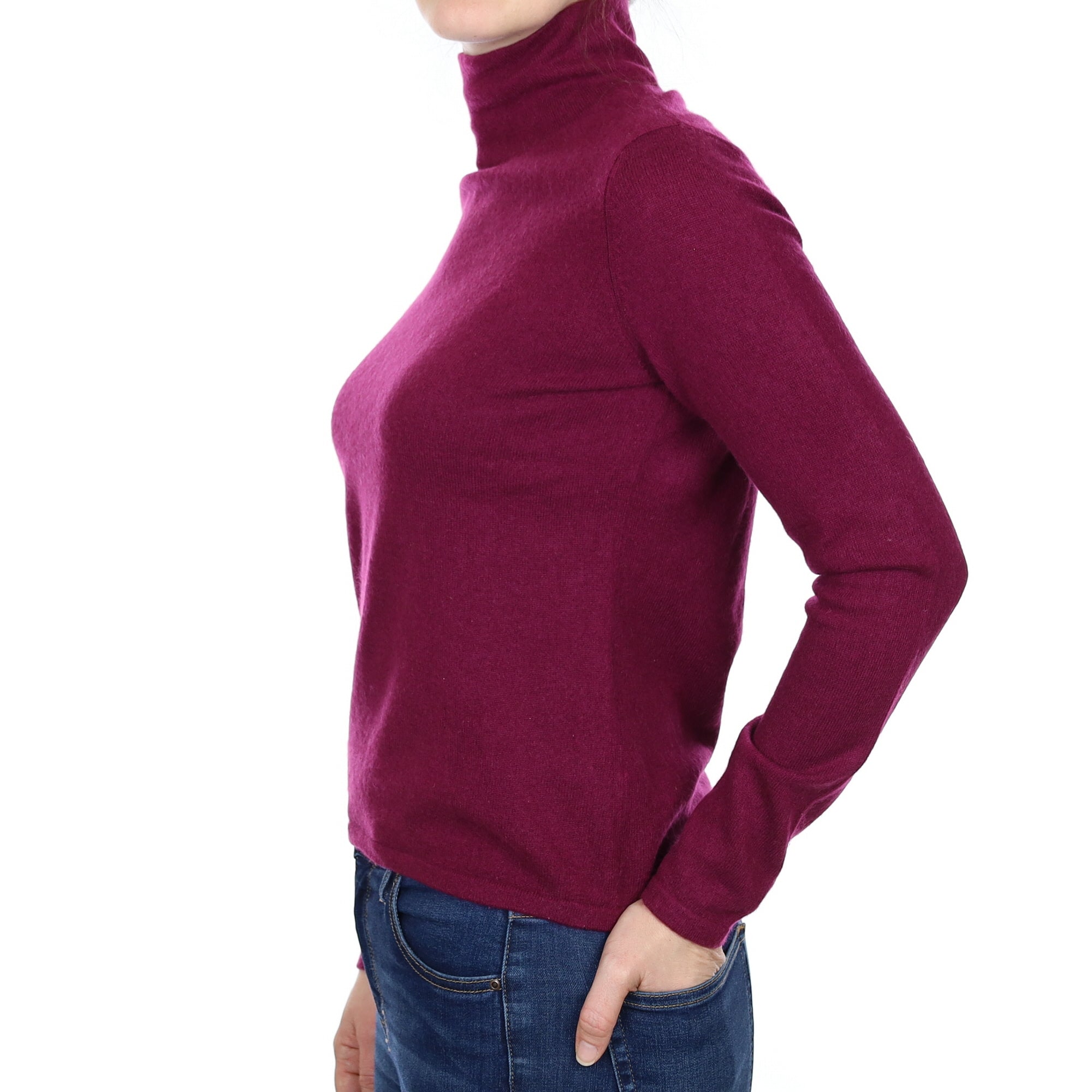 Plum Purple Cashmere Funnel Neck Jumper Small