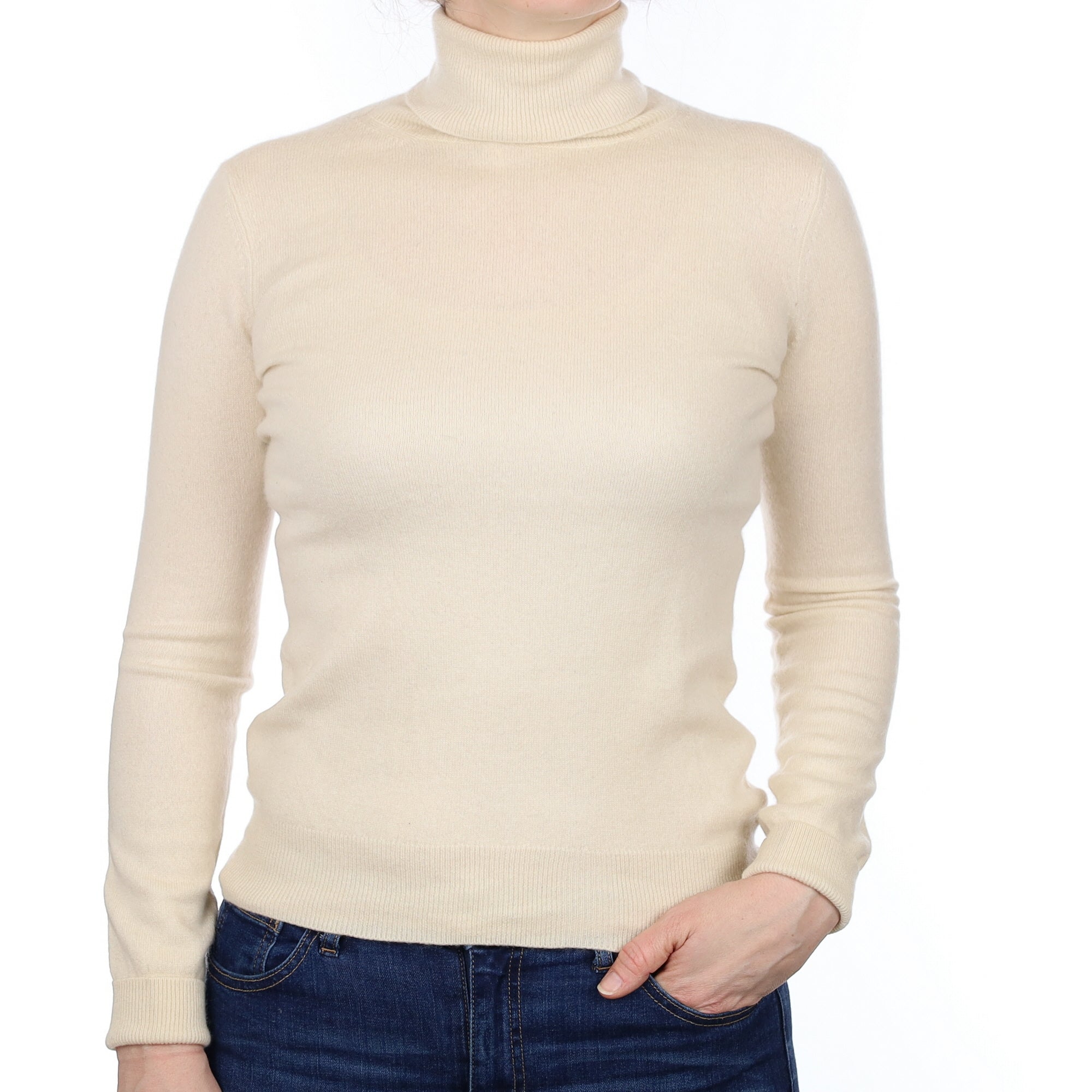 Soft Beige Cashmere Polo Neck Jumper Small
