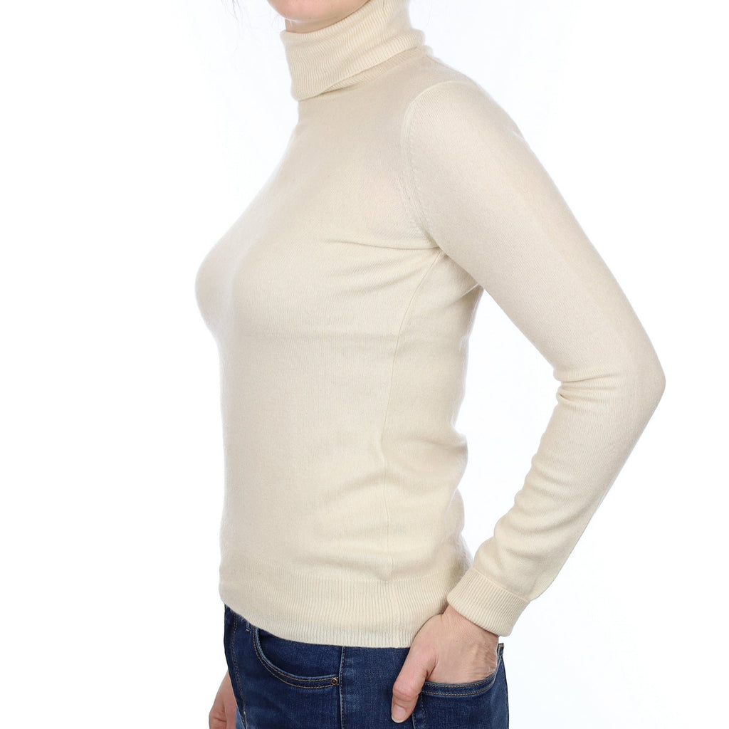 Soft Beige Cashmere Polo Neck Jumper Small