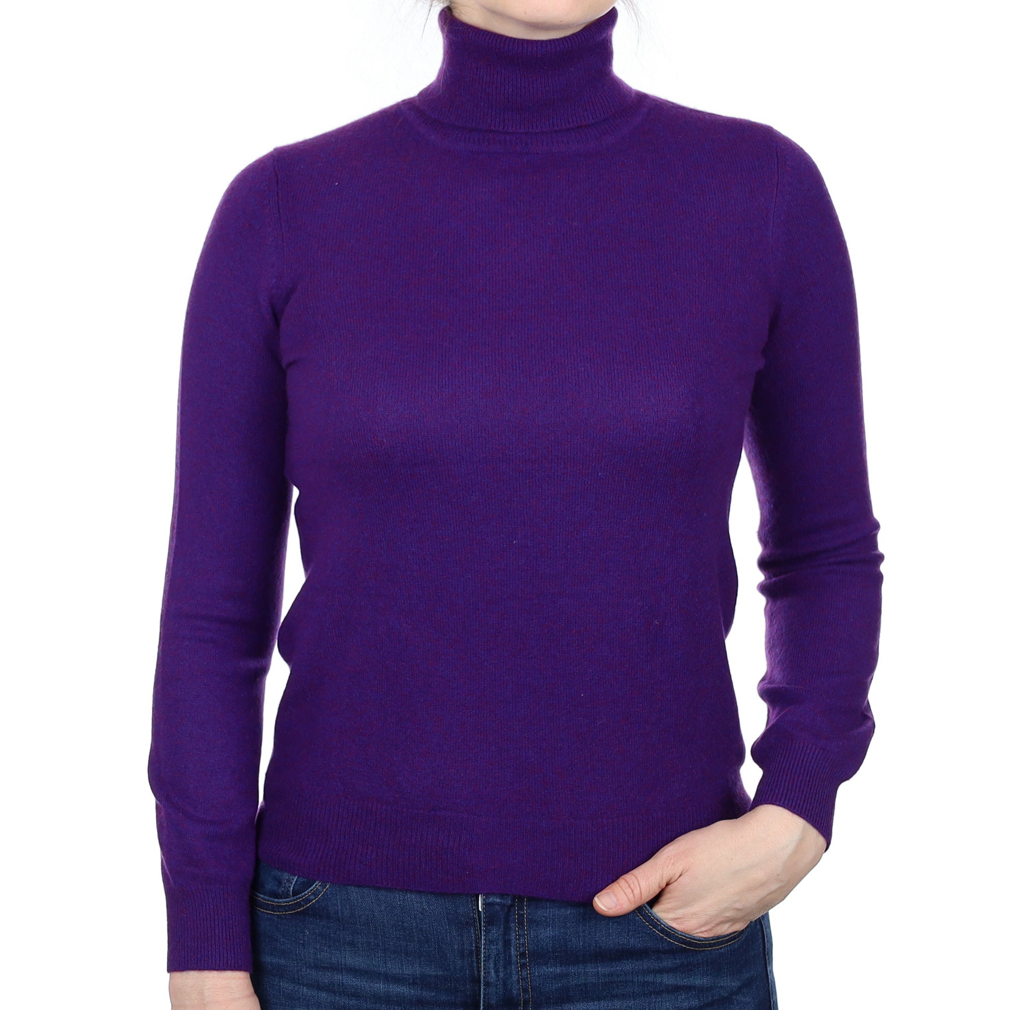 Iris Purple Marl Cashmere Polo Neck Jumper Small