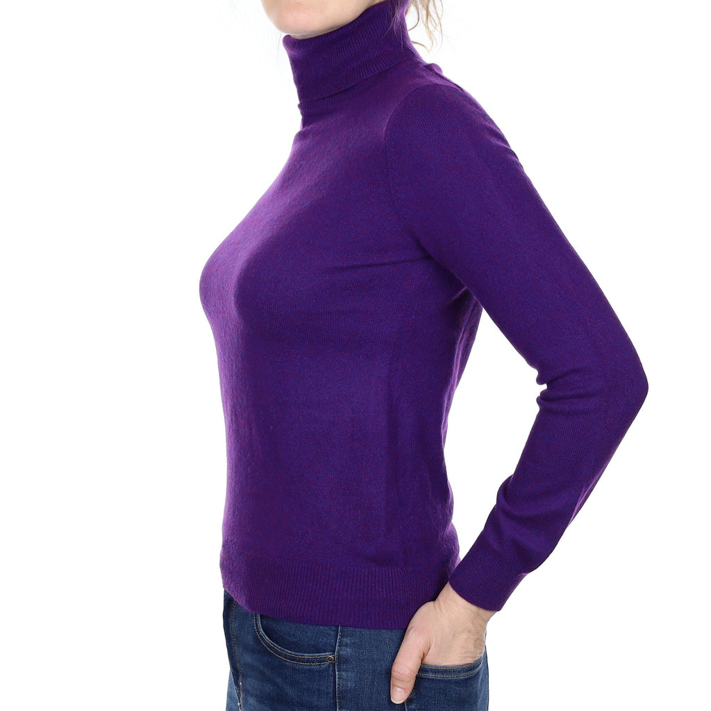 Iris Purple Marl Cashmere Polo Neck Jumper Small
