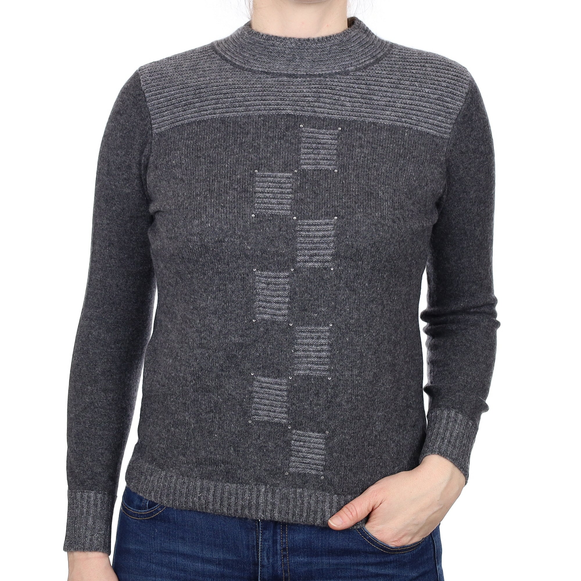 Slate Grey Patterned Cashmere Turtleneck Jumper Small