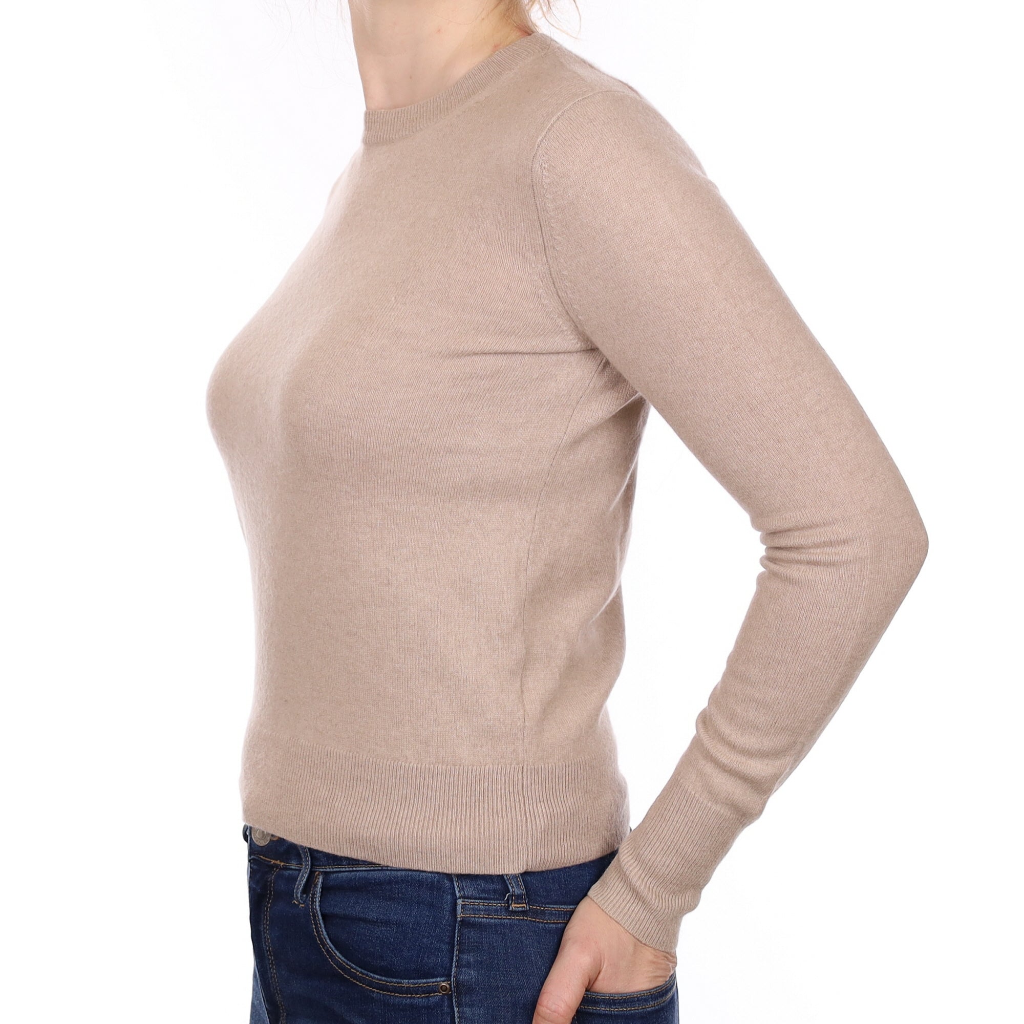 Fawn Cashmere Crew Neck Jumper Small