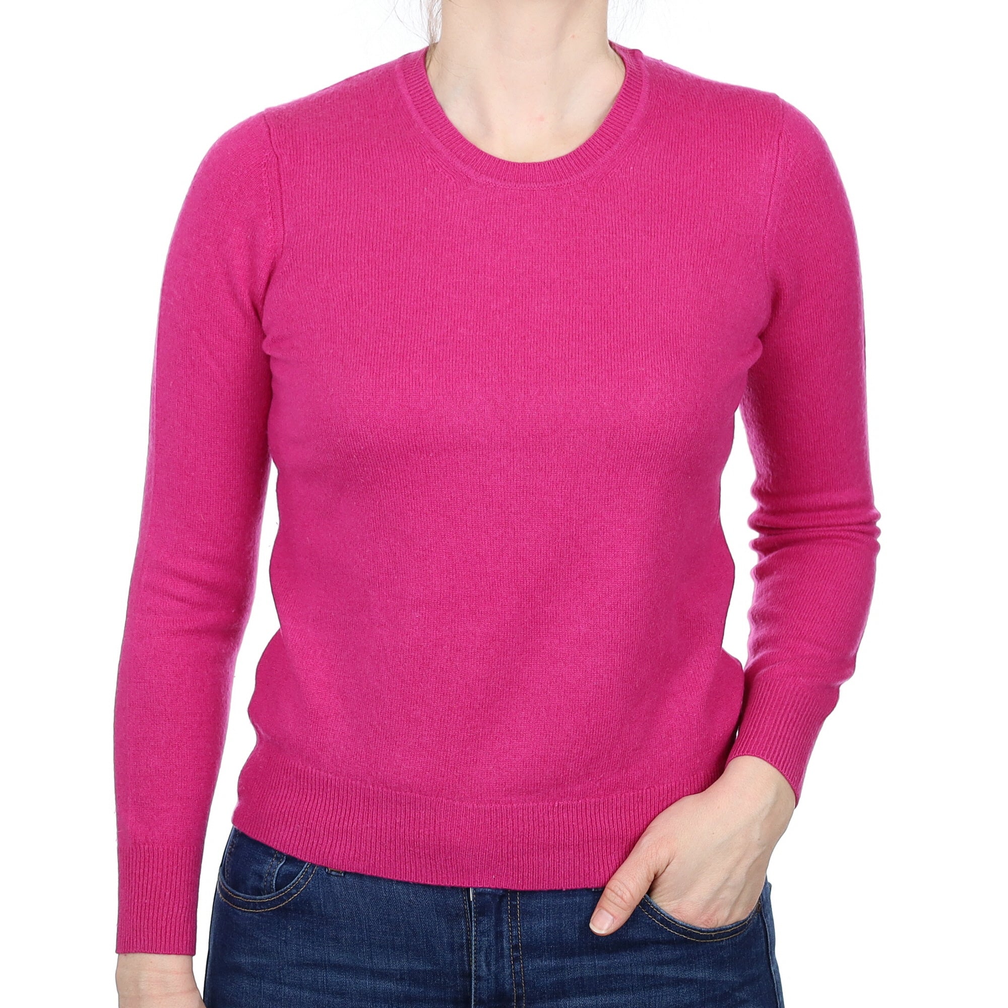 Fuchsia Pink Cashmere Crew Neck Jumper Small