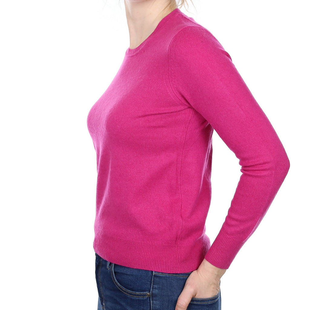 Fuchsia Pink Cashmere Crew Neck Jumper Small
