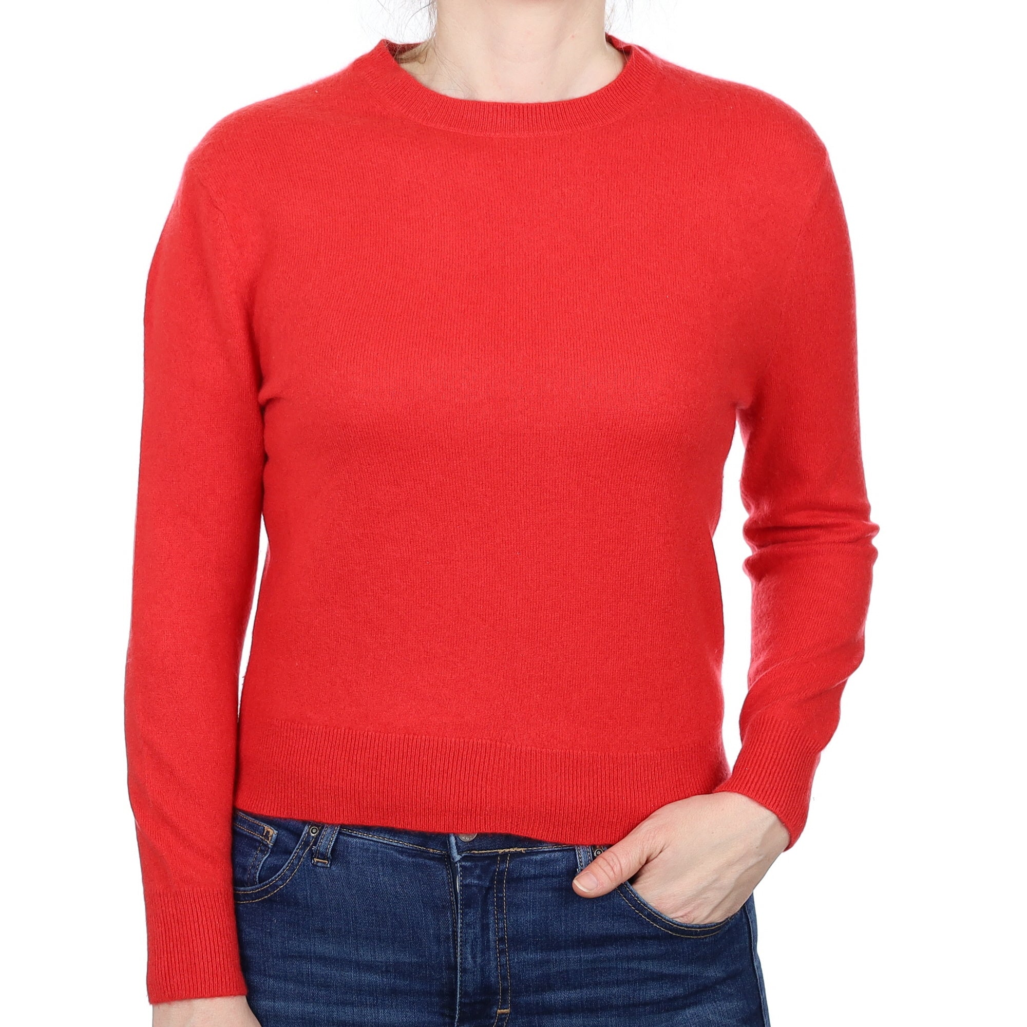 Vermillion Red Cashmere Crew Neck Jumper Small