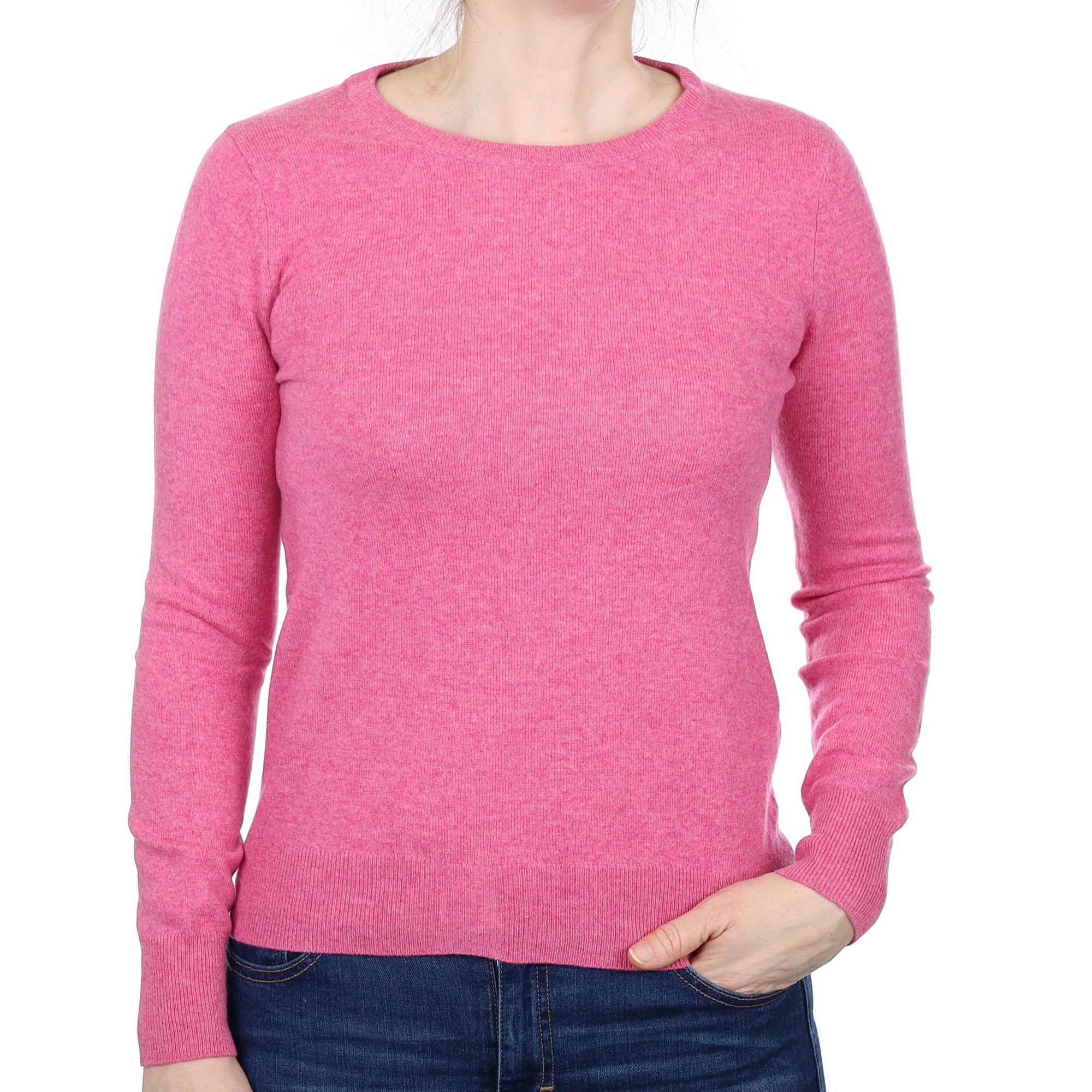 Soft Raspberry Pink Cashmere Crew Neck Jumper Small
