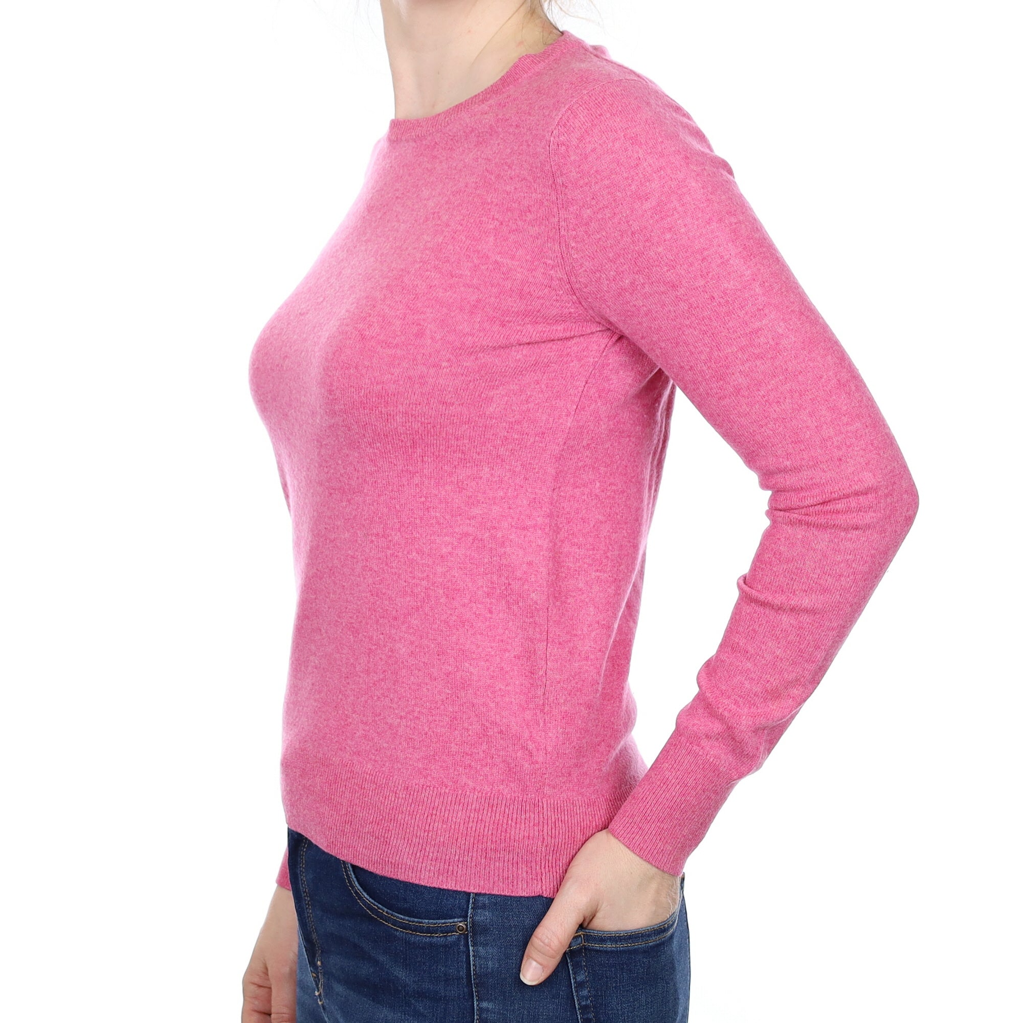 Soft Raspberry Pink Cashmere Crew Neck Jumper Small
