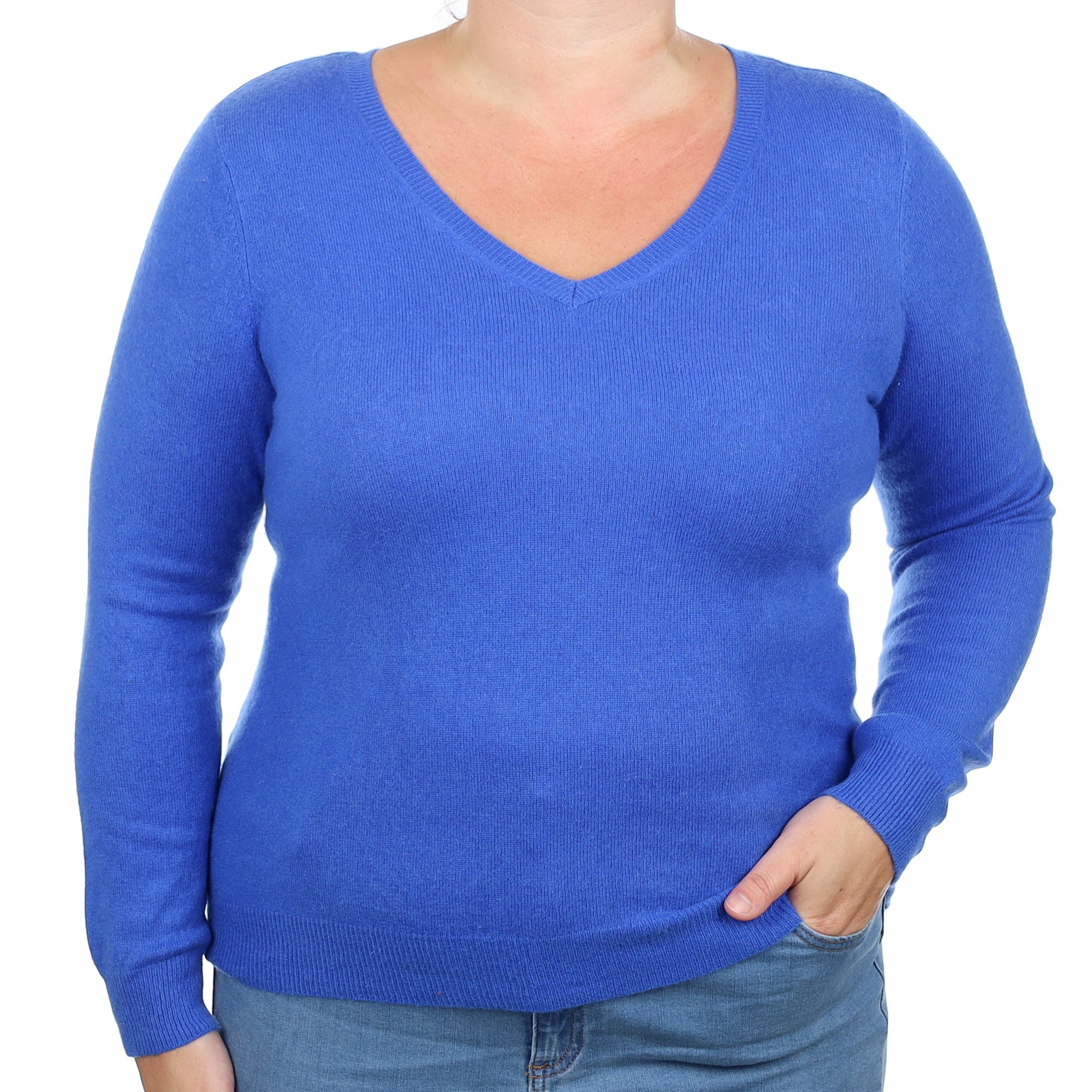 Cobalt Blue Cashmere V Neck Jumper Large