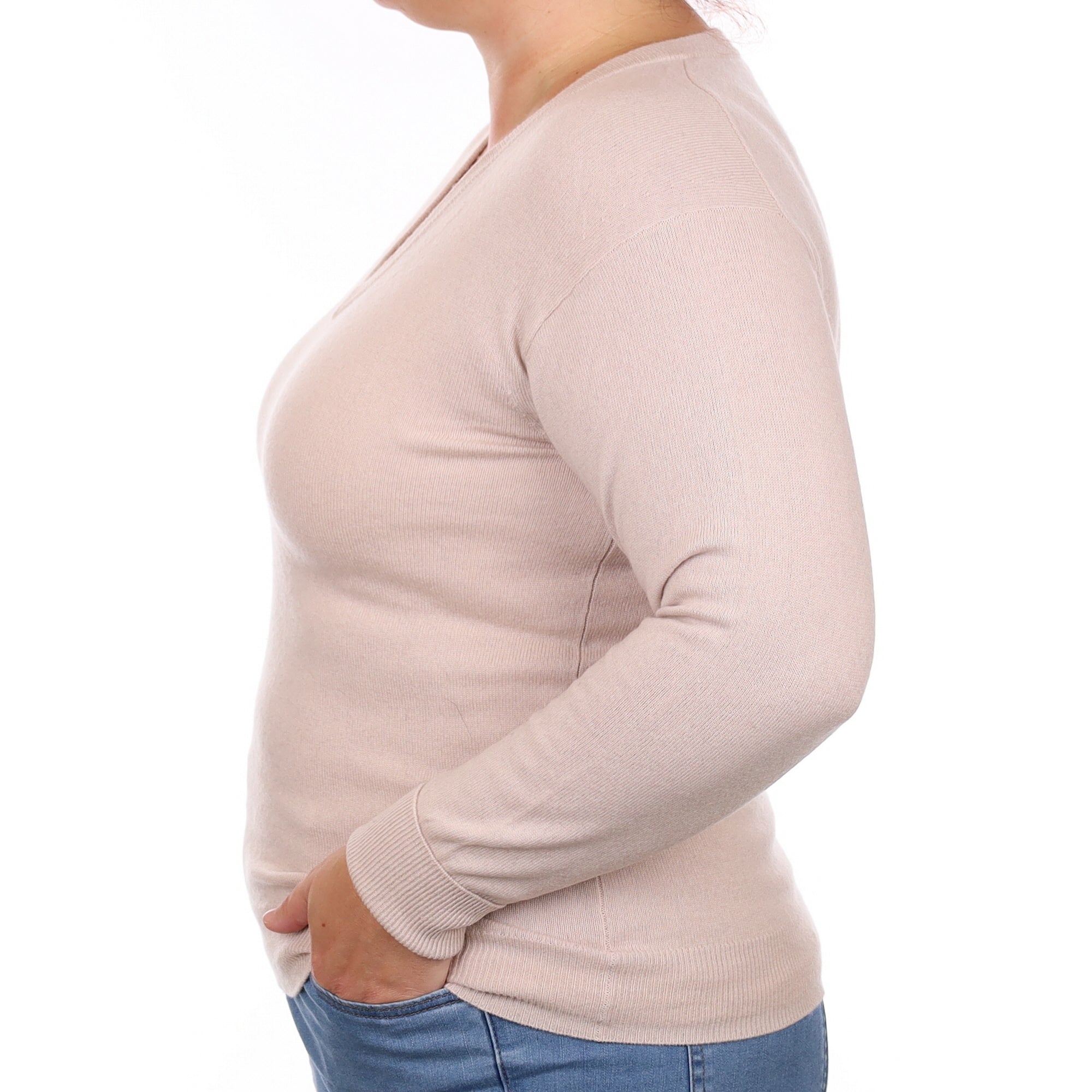Oyster Grey Cashmere V Neck Jumper Large