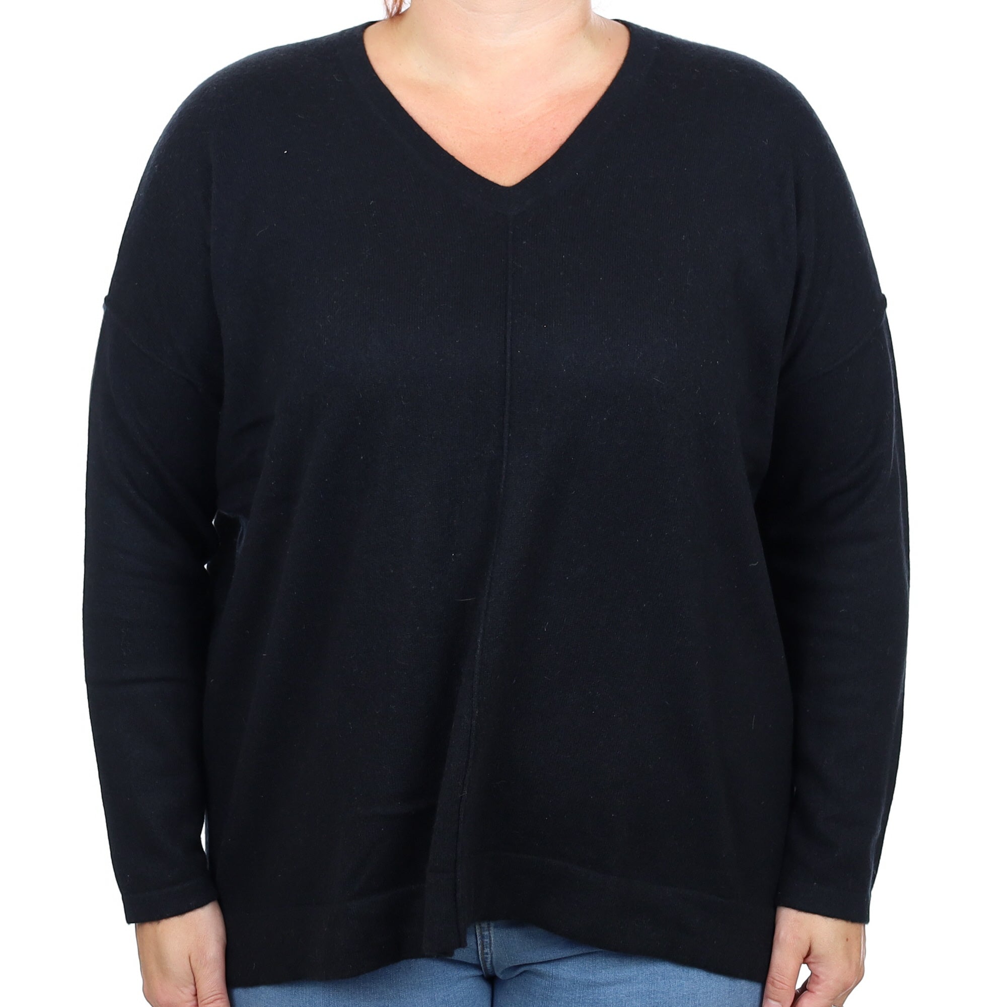 Black Cashmere Slouchy V Neck Jumper Large