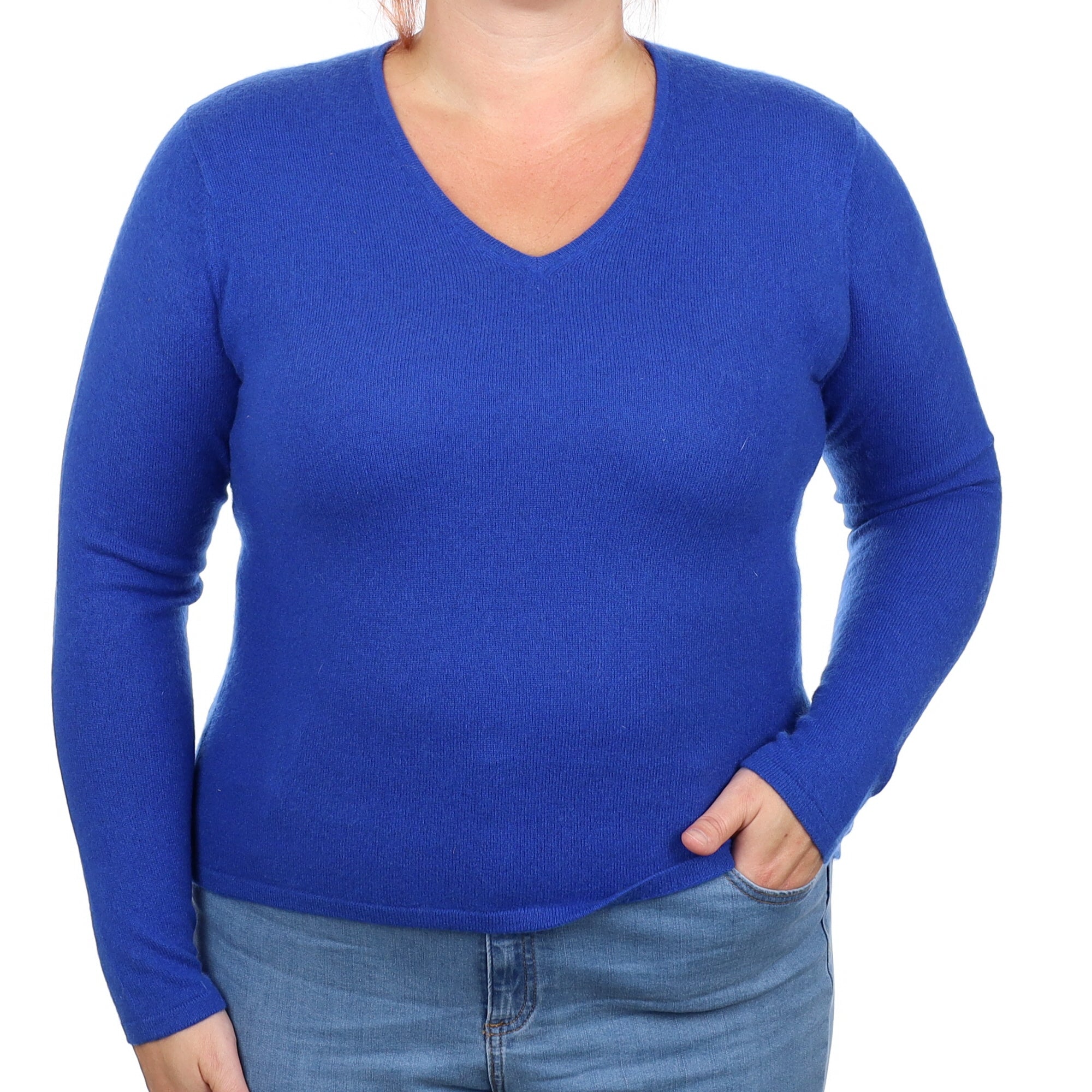 Royal Blue Cashmere V Neck Jumper Large