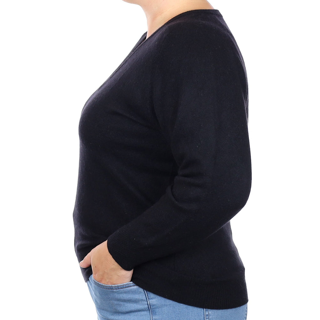 Black Cashmere V Neck Jumper Large