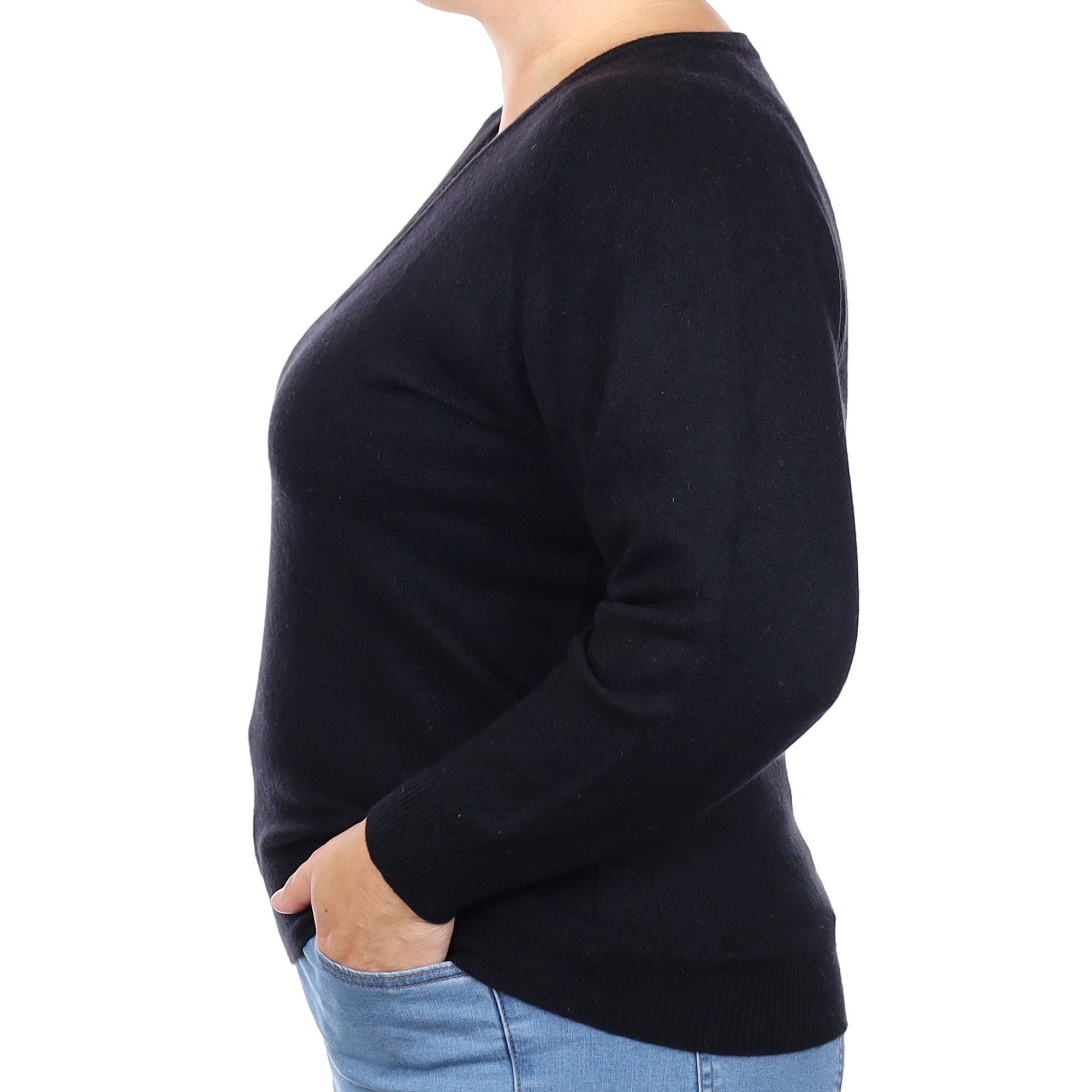 Black Cashmere V Neck Jumper Large