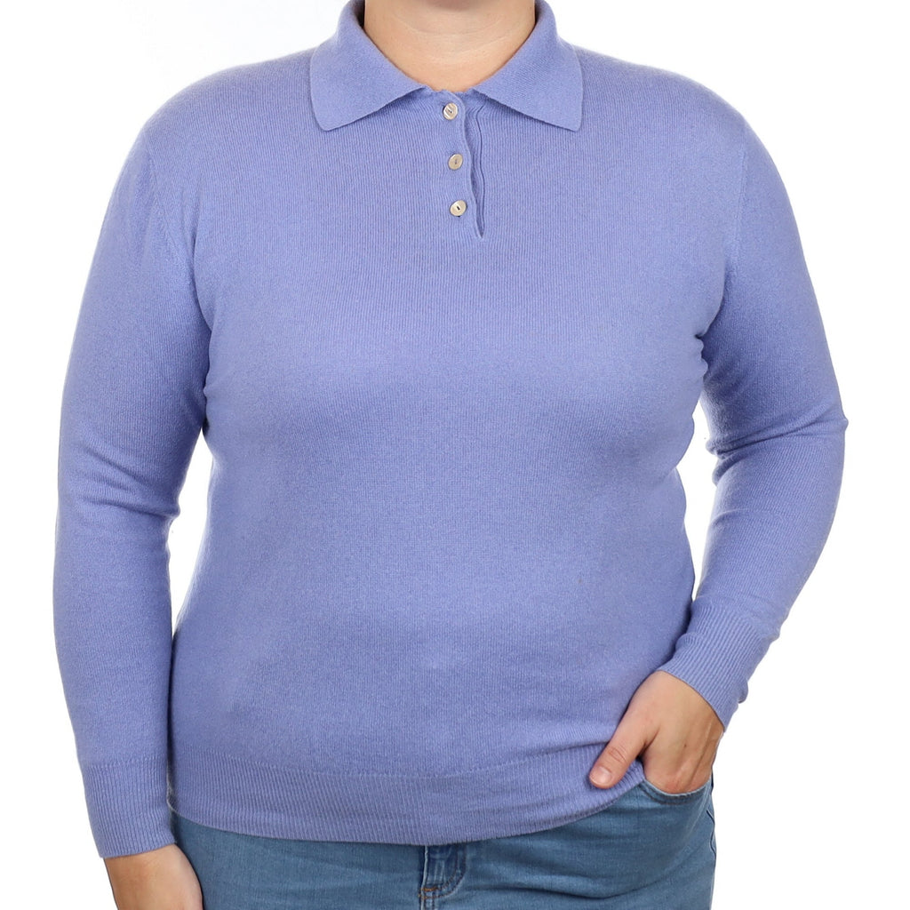Sky Blue Cashmere 1/4 Button V Neck Jumper Large