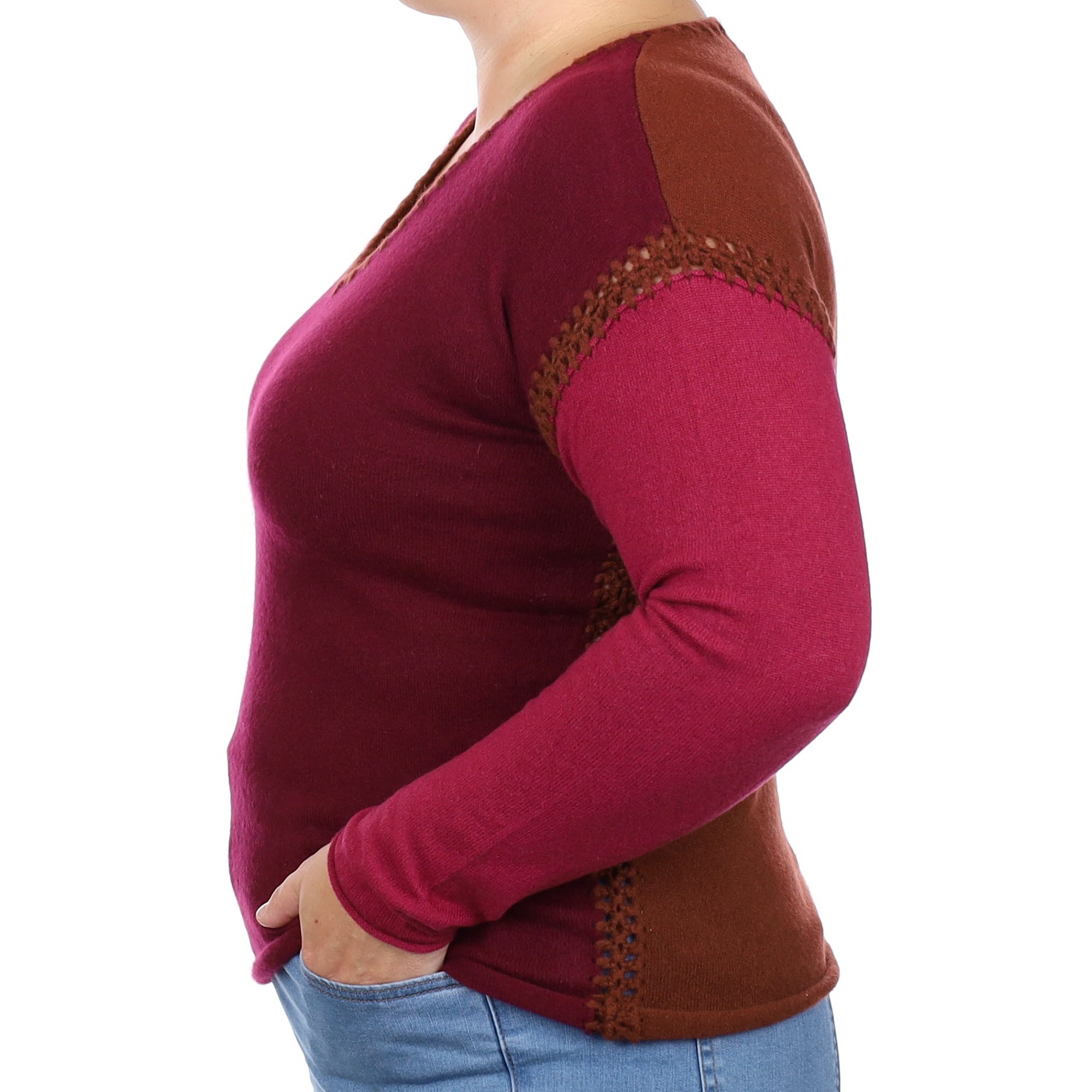 Mulberry Colour Block Cashmere V Neck Jumper Large