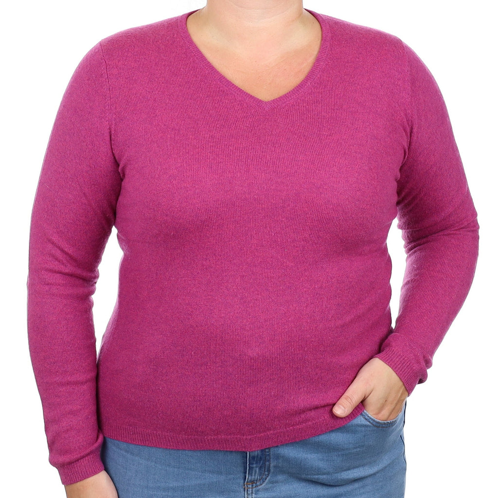 Magenta Purple Cashmere V Neck Jumper Large