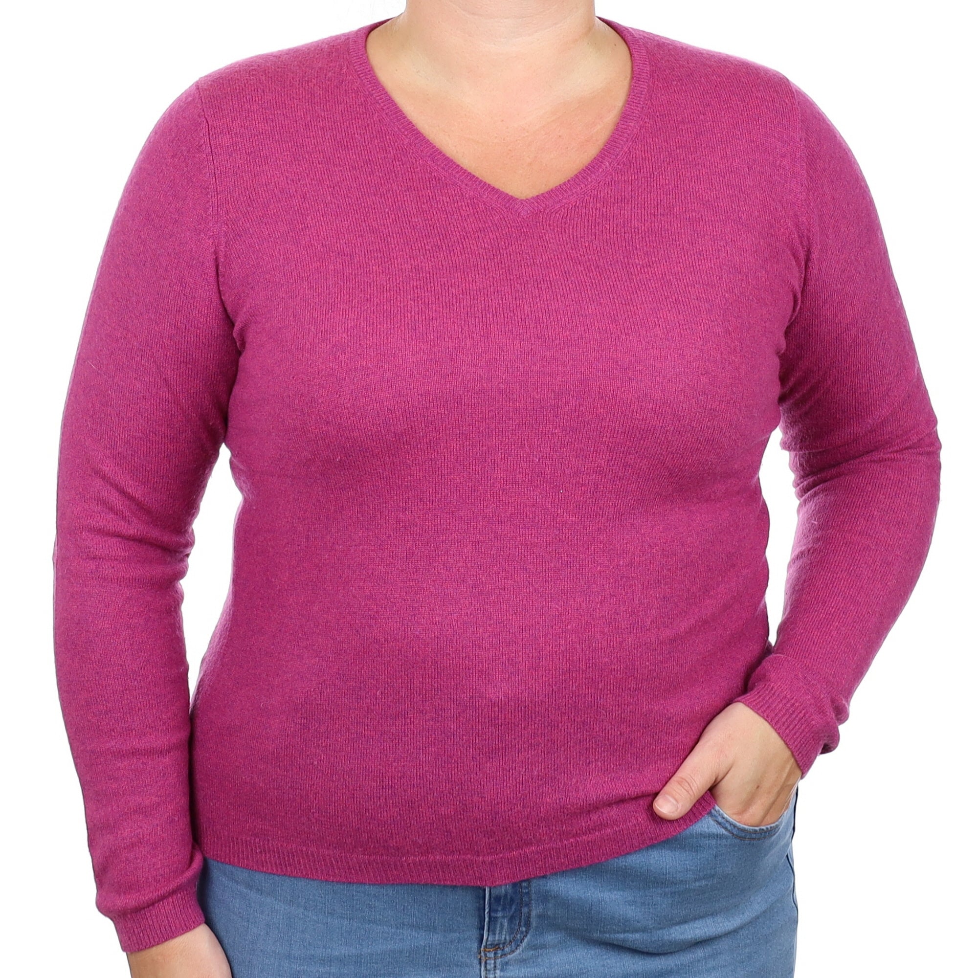Magenta Purple Cashmere V Neck Jumper Large