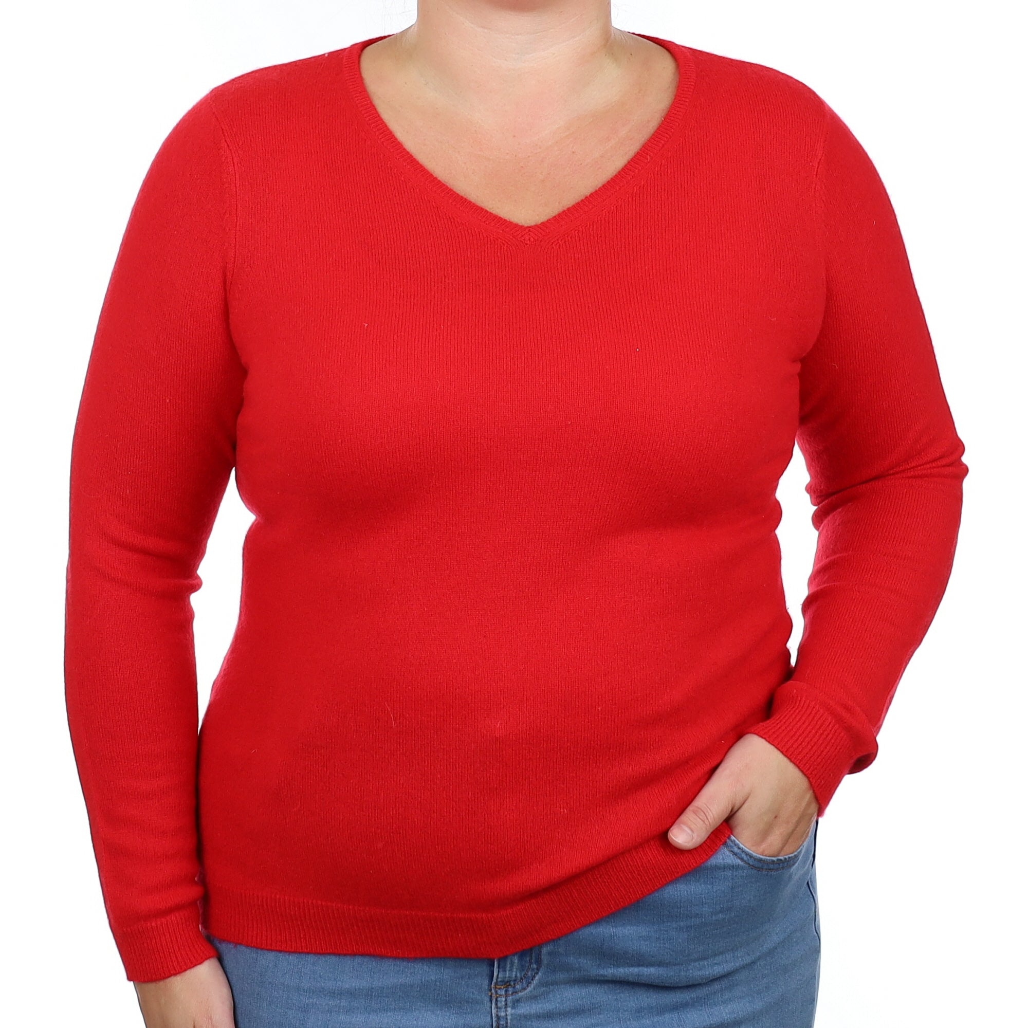 Scarlet Red Cashmere V Neck Jumper Large