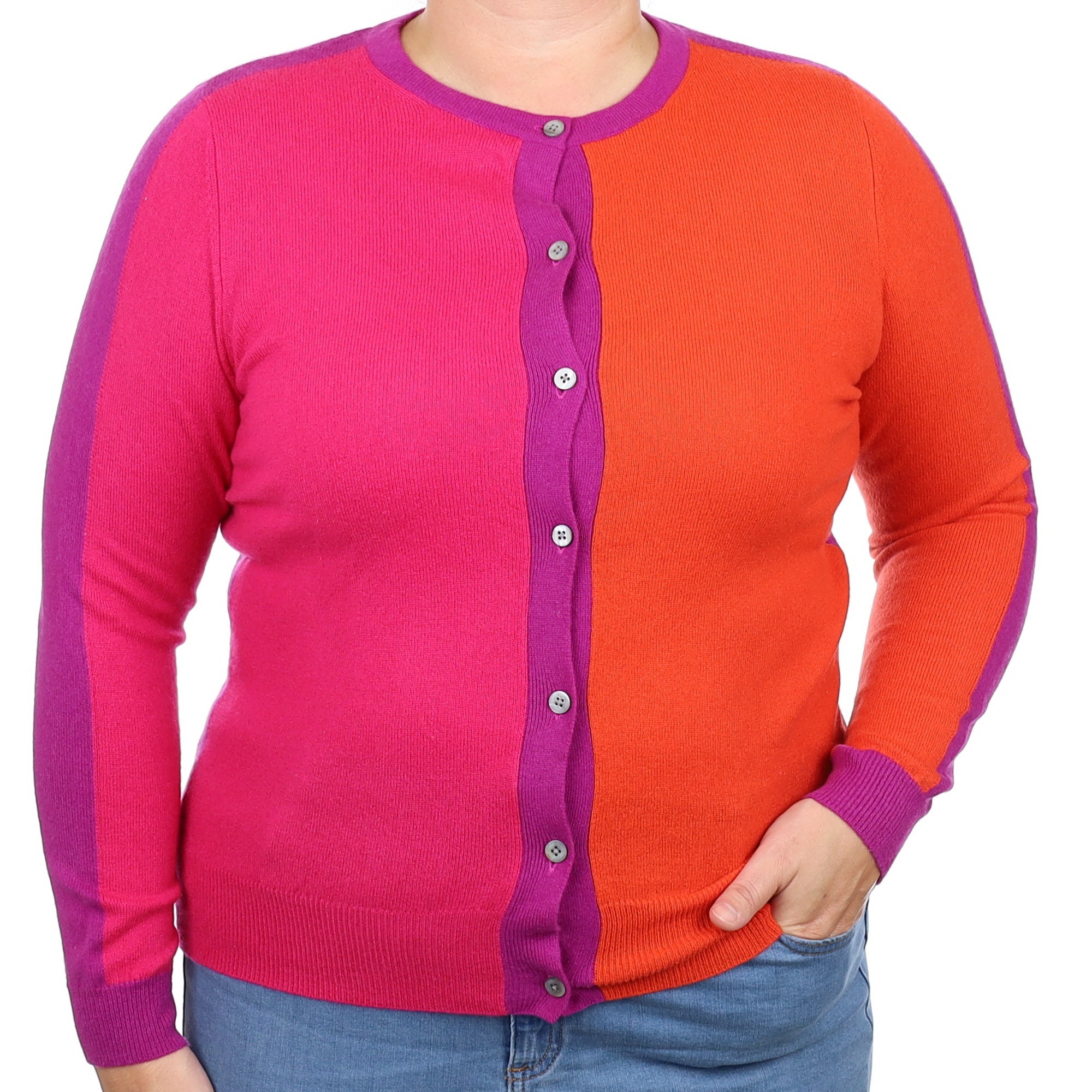 Viola Colour Block Cashmere Crew Neck Cardigan Large