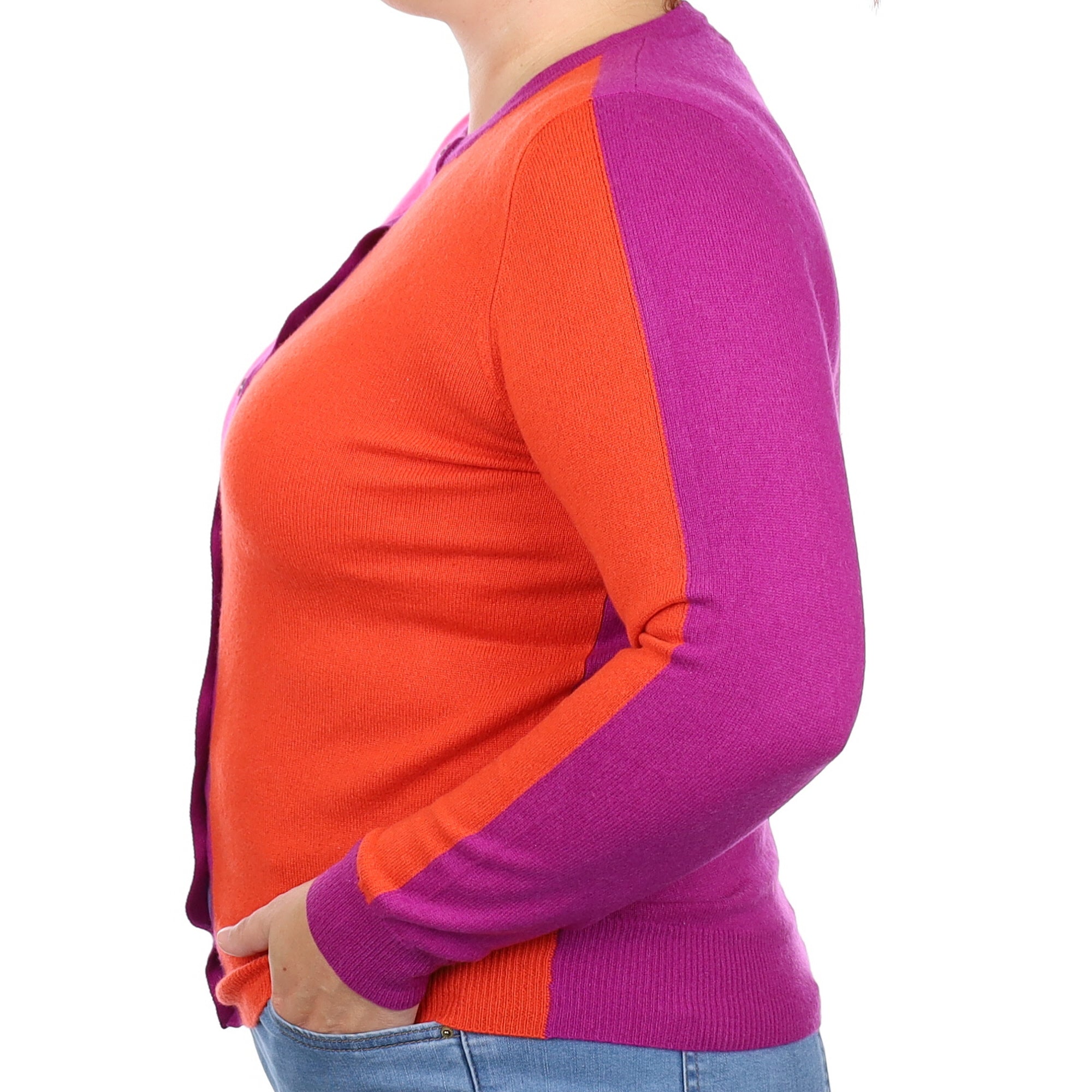 Viola Colour Block Cashmere Crew Neck Cardigan Large