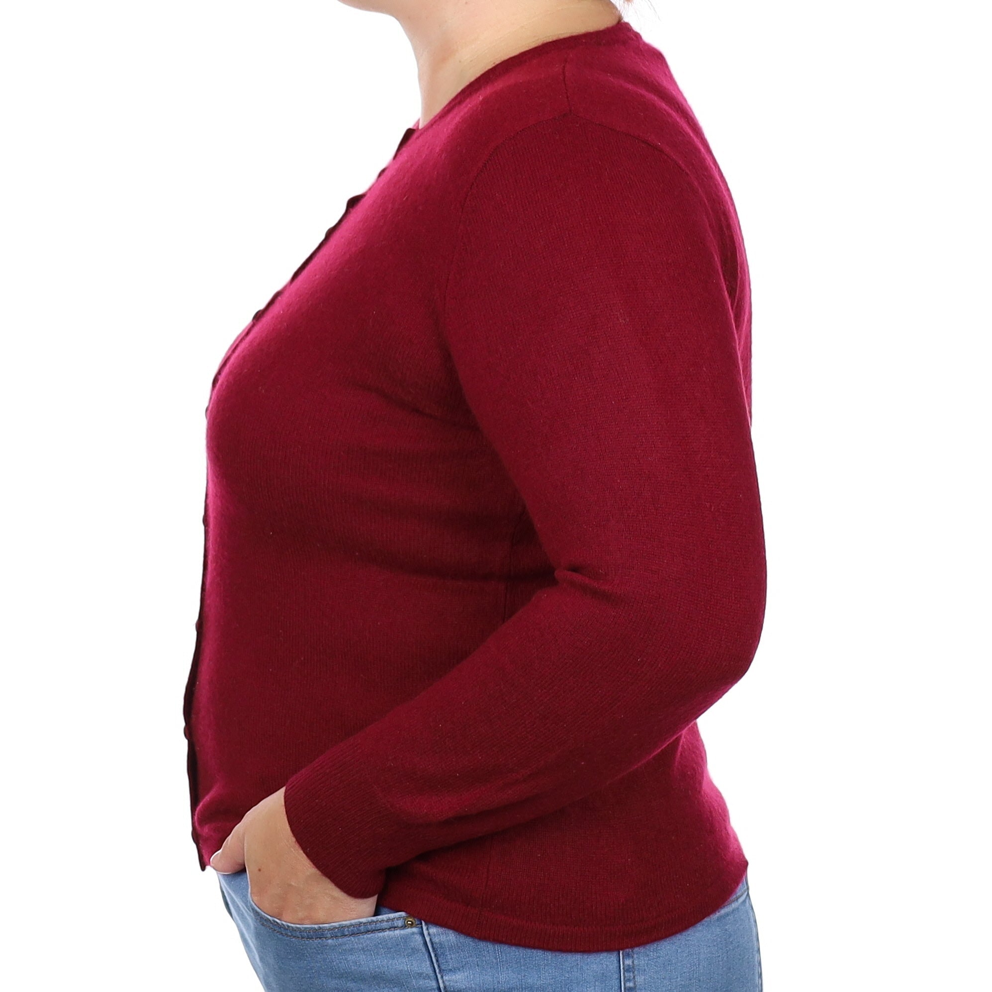 Garnet Red Cashmere Crew Neck Cardigan Large