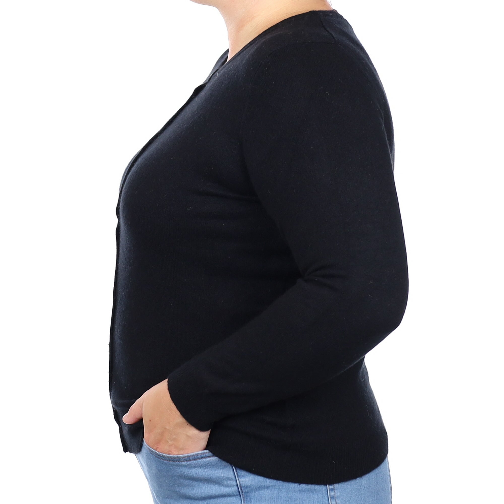 Black Cashmere Crew Neck Cardigan Large