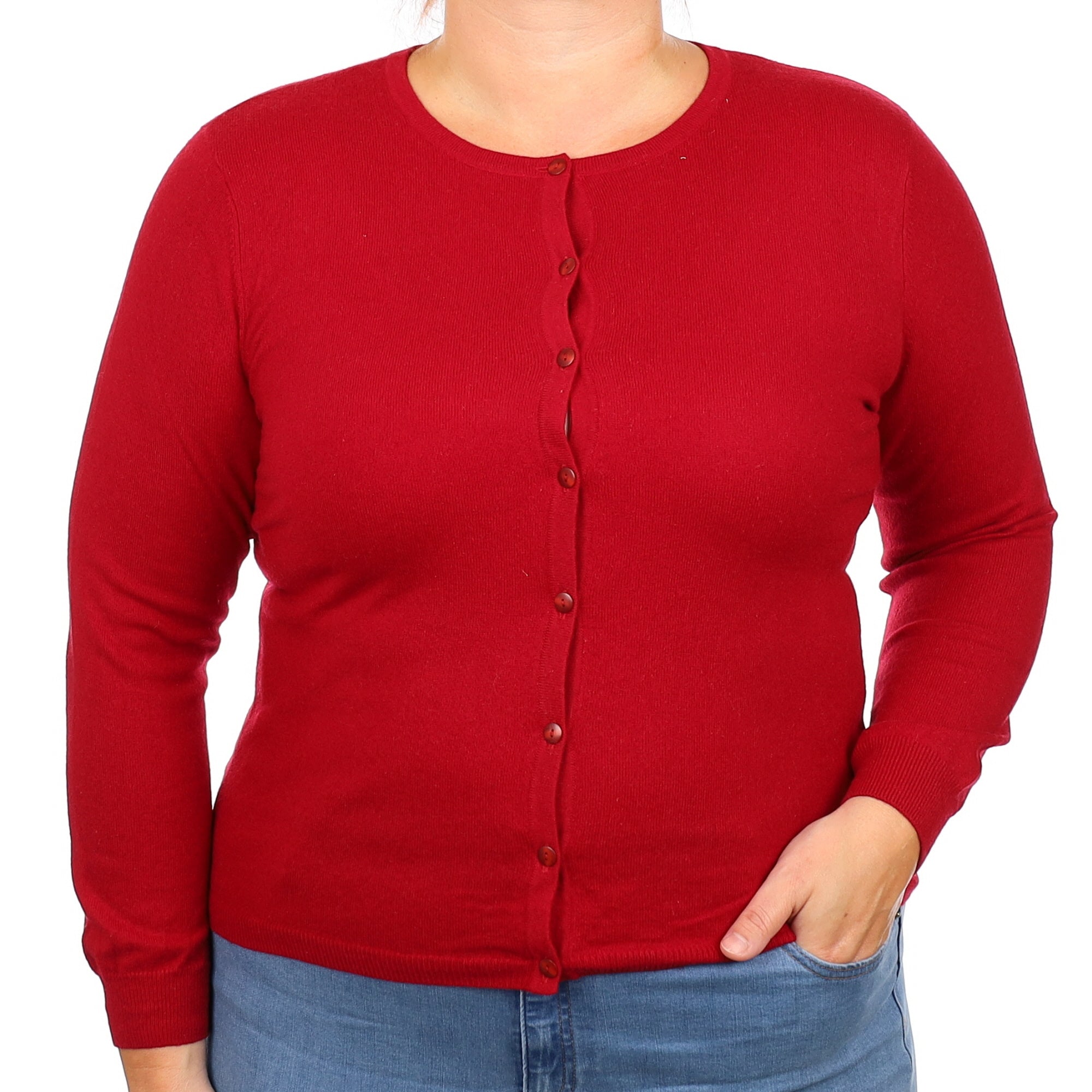 Crimson Red Cashmere Crew Neck Cardigan Large