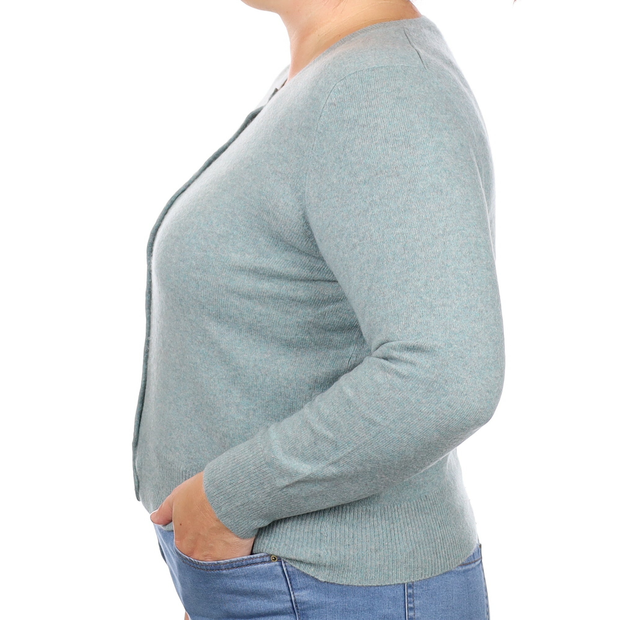 Duck Egg Blue Cashmere Crew Neck Cardigan Large
