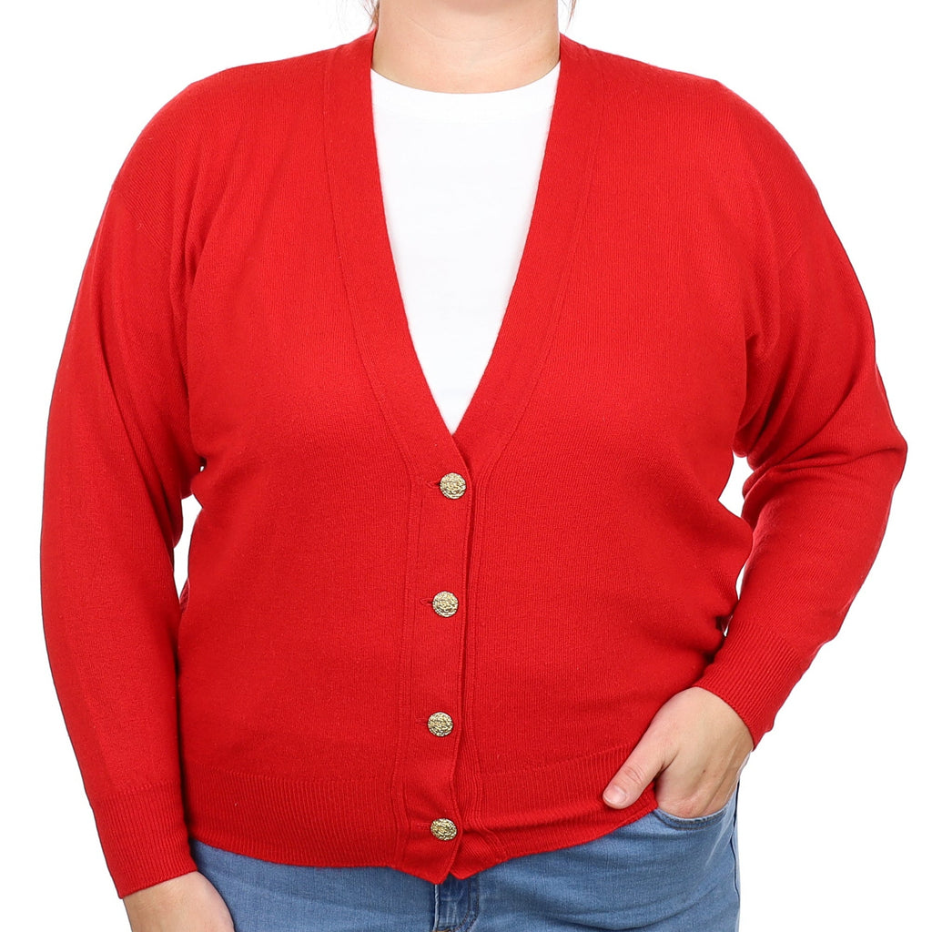 Scottish Scarlet Red Cashmere V Neck Cardigan Large