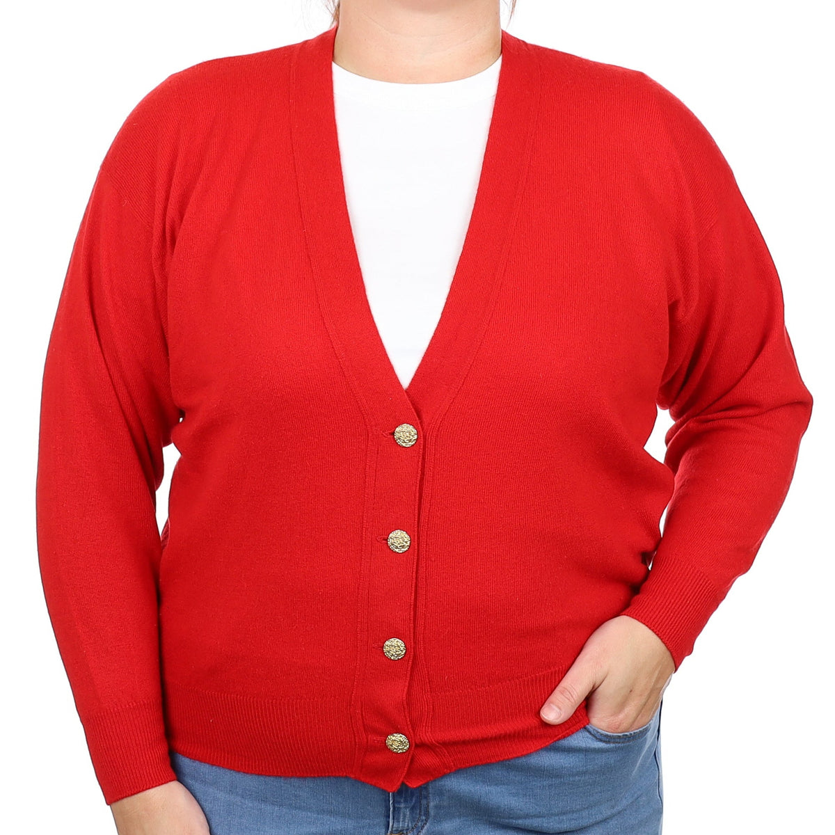 Scottish Scarlet Red Cashmere V Neck Cardigan Large
