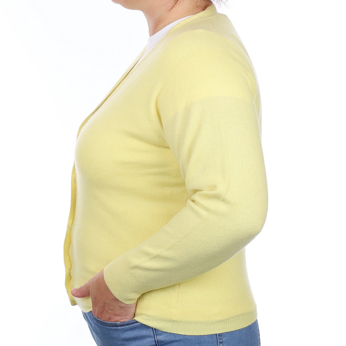 Primrose Yellow Cashmere V Neck Cardigan Large