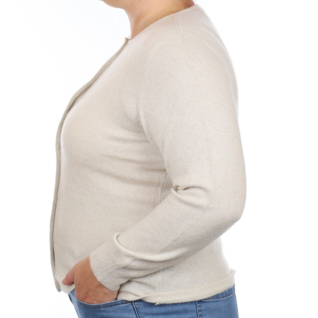 Honey Beige Cashmere Crew Neck Cardigan Large