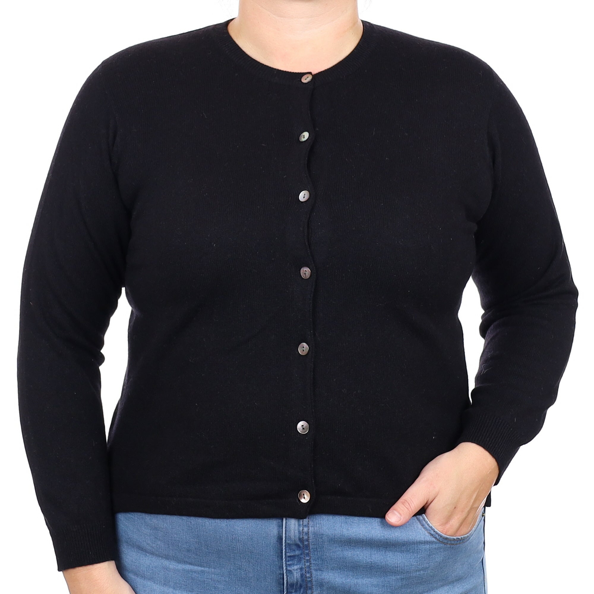 Black Cashmere Crew Neck Cardigan Large