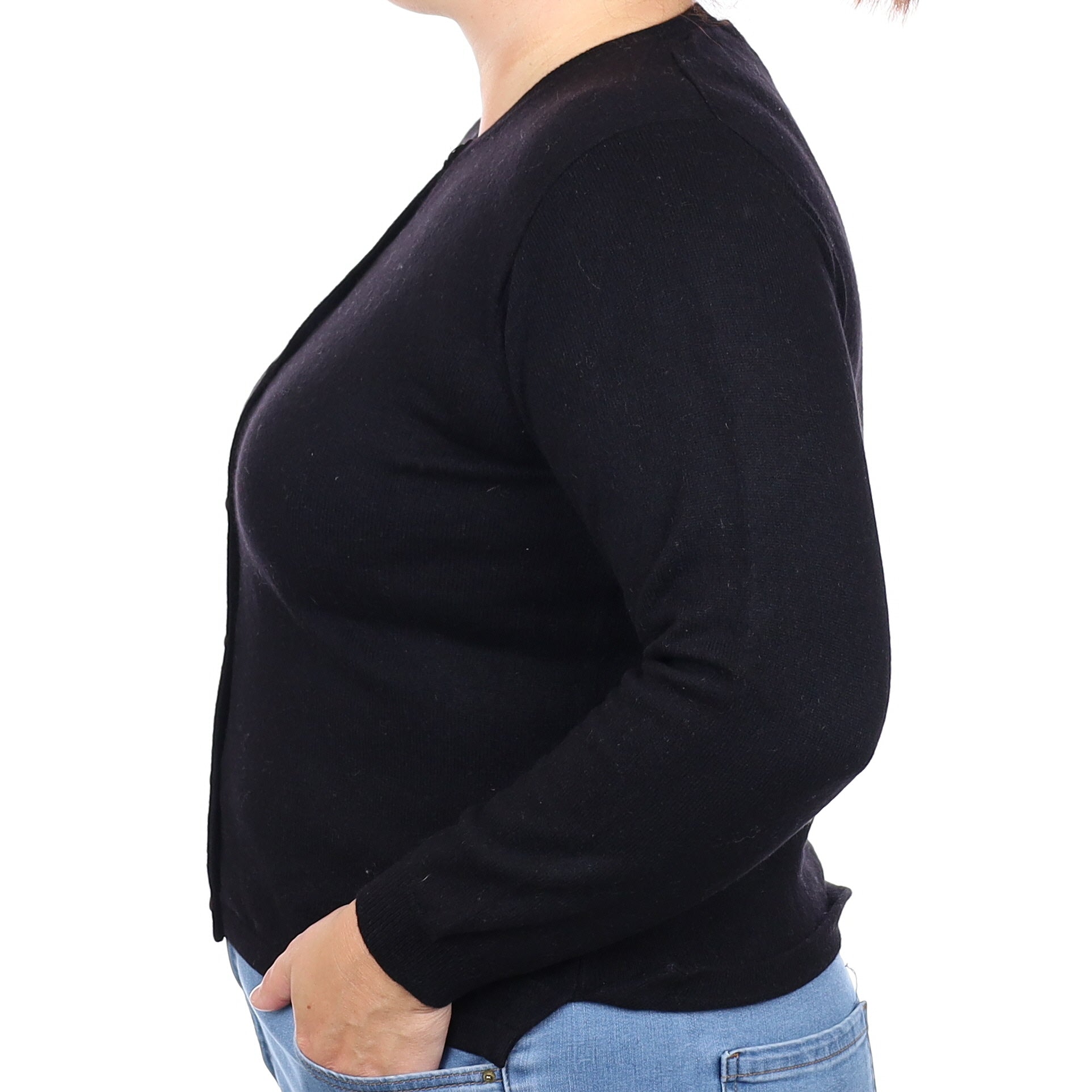 Black Cashmere Crew Neck Cardigan Large
