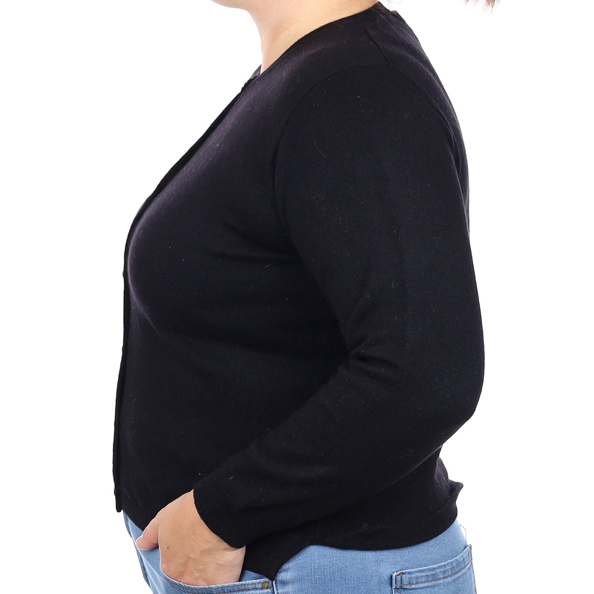 Black Cashmere Crew Neck Cardigan Large