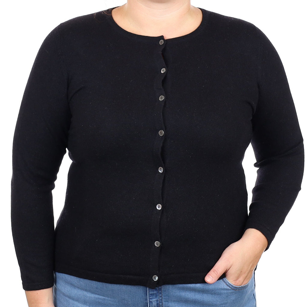Black Cashmere Crew Neck Cardigan Large