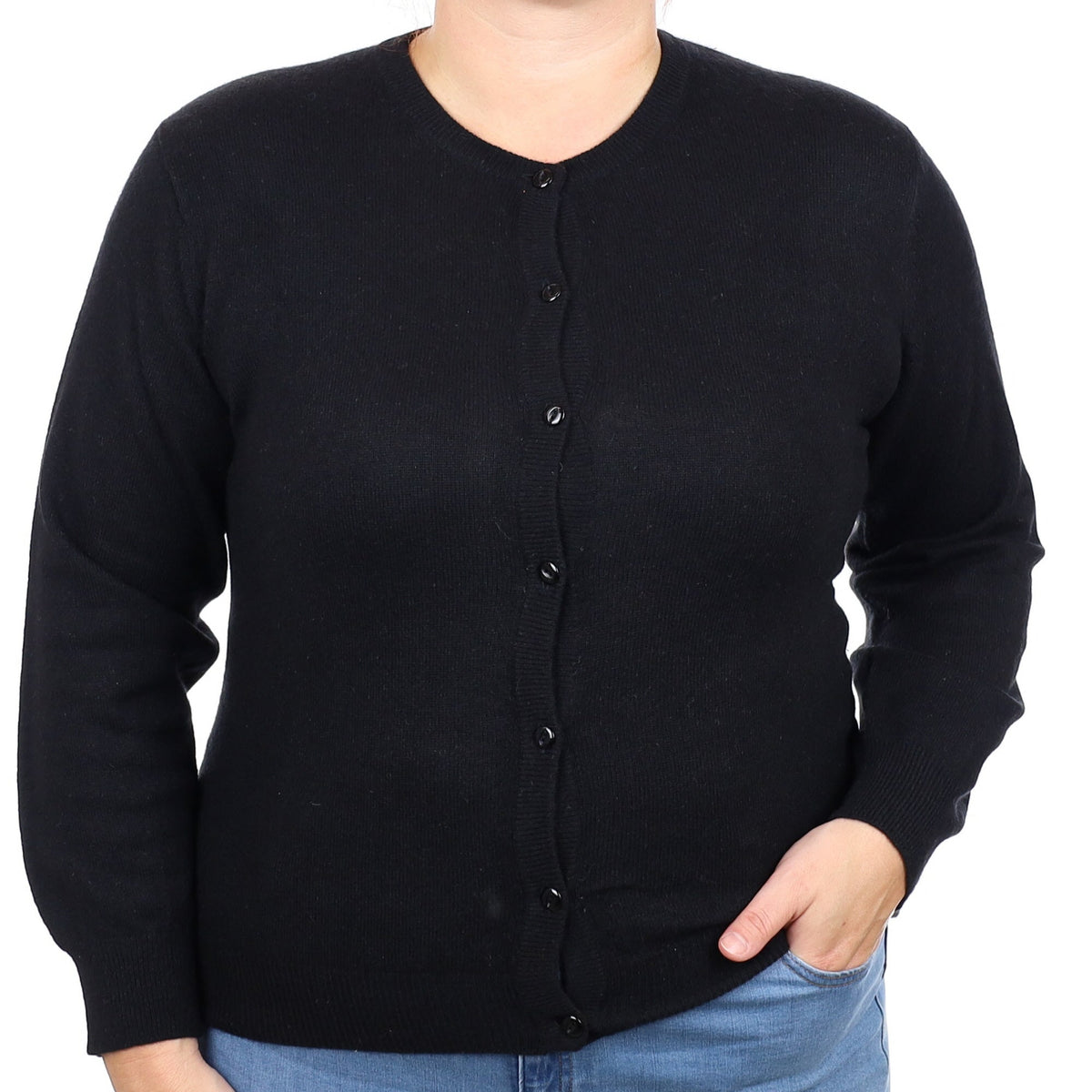 Black Cashmere Crew Neck Cardigan Large
