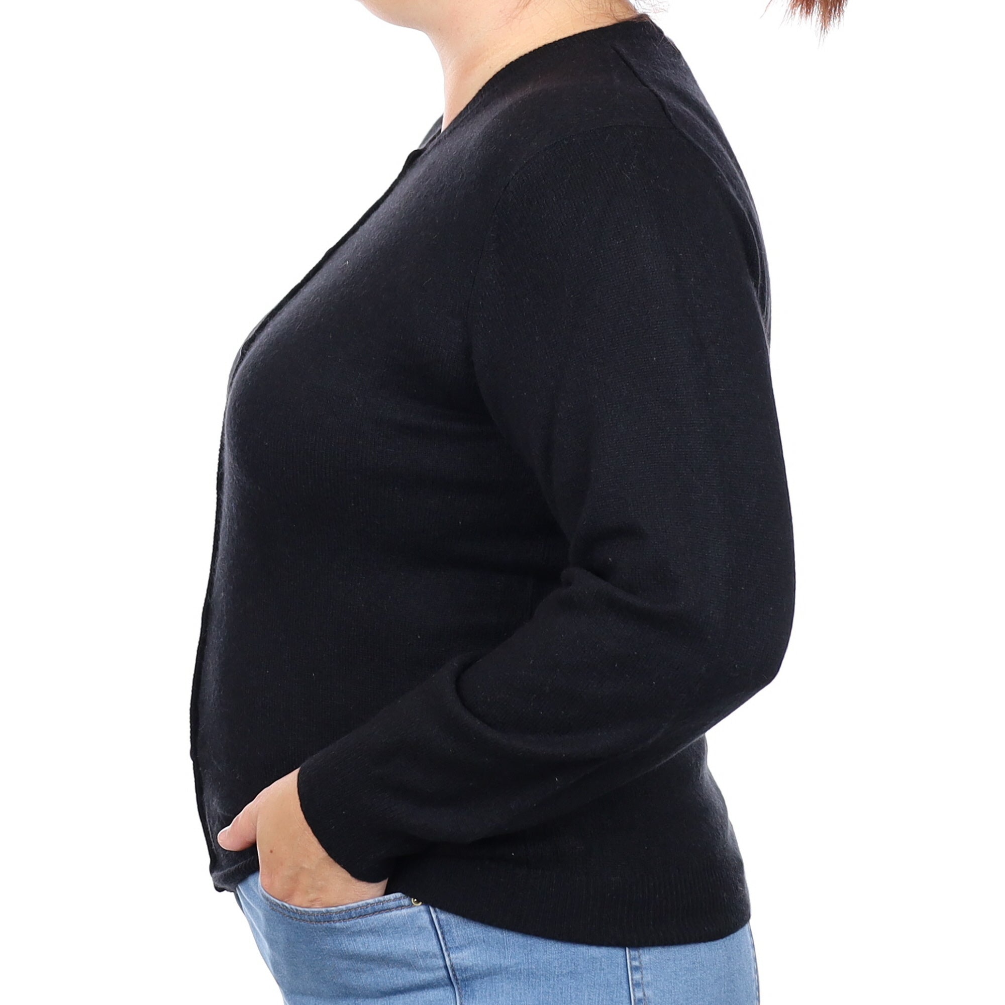 Black Cashmere Crew Neck Cardigan Large