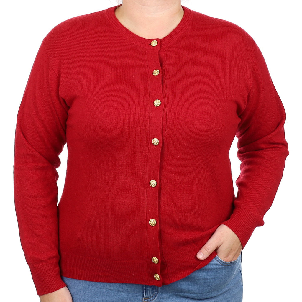 Crimson Red Cashmere Crew Neck Cardigan Large