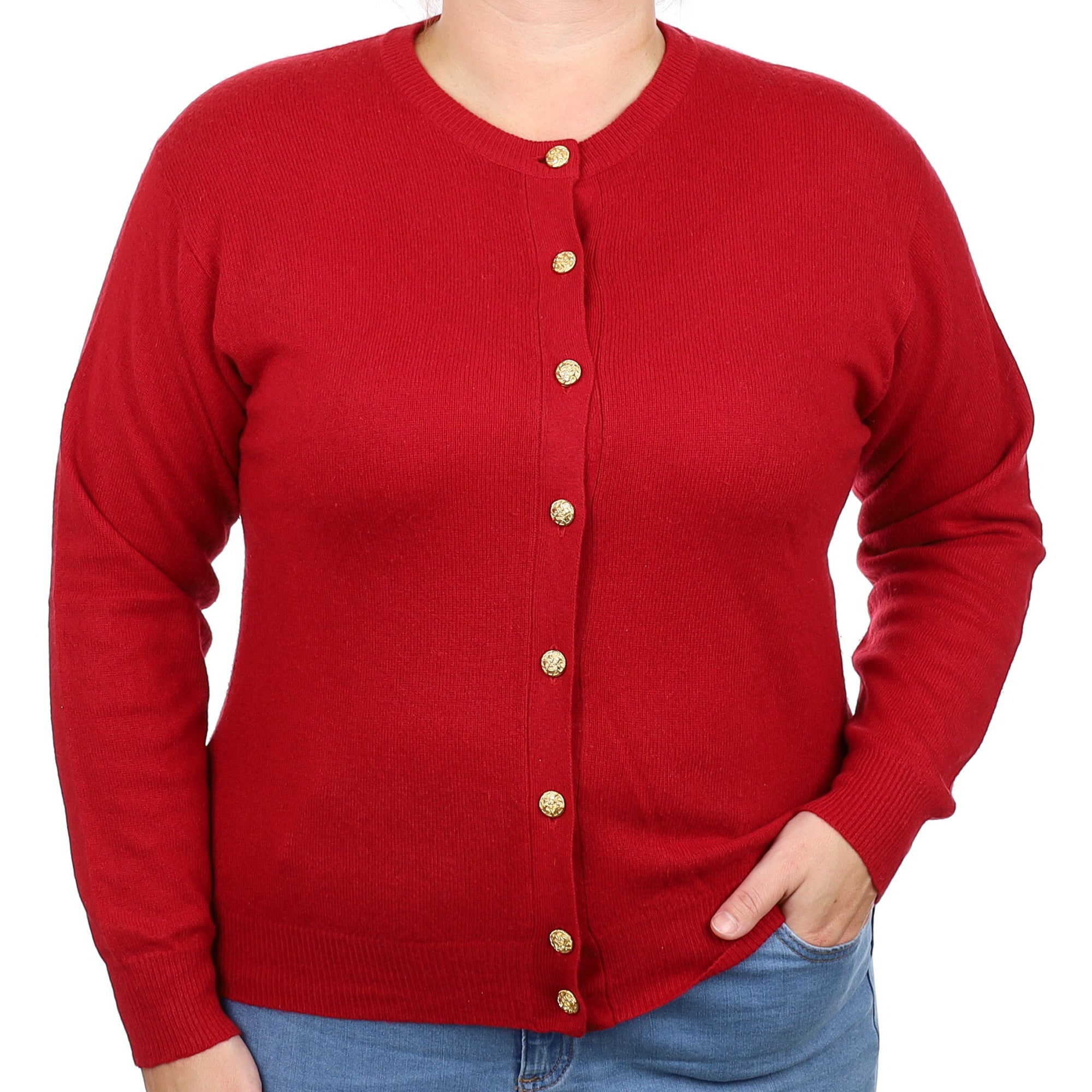 Crimson Red Cashmere Crew Neck Cardigan Large