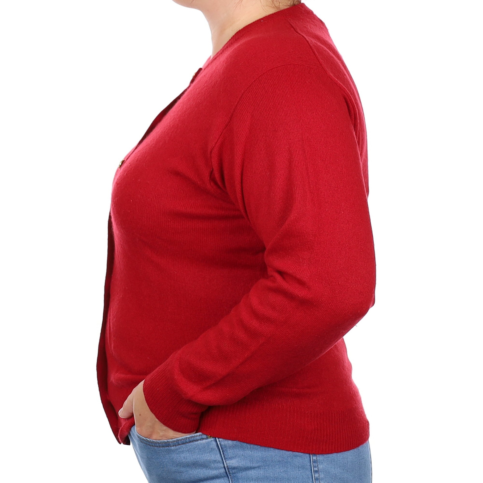 Crimson Red Cashmere Crew Neck Cardigan Large