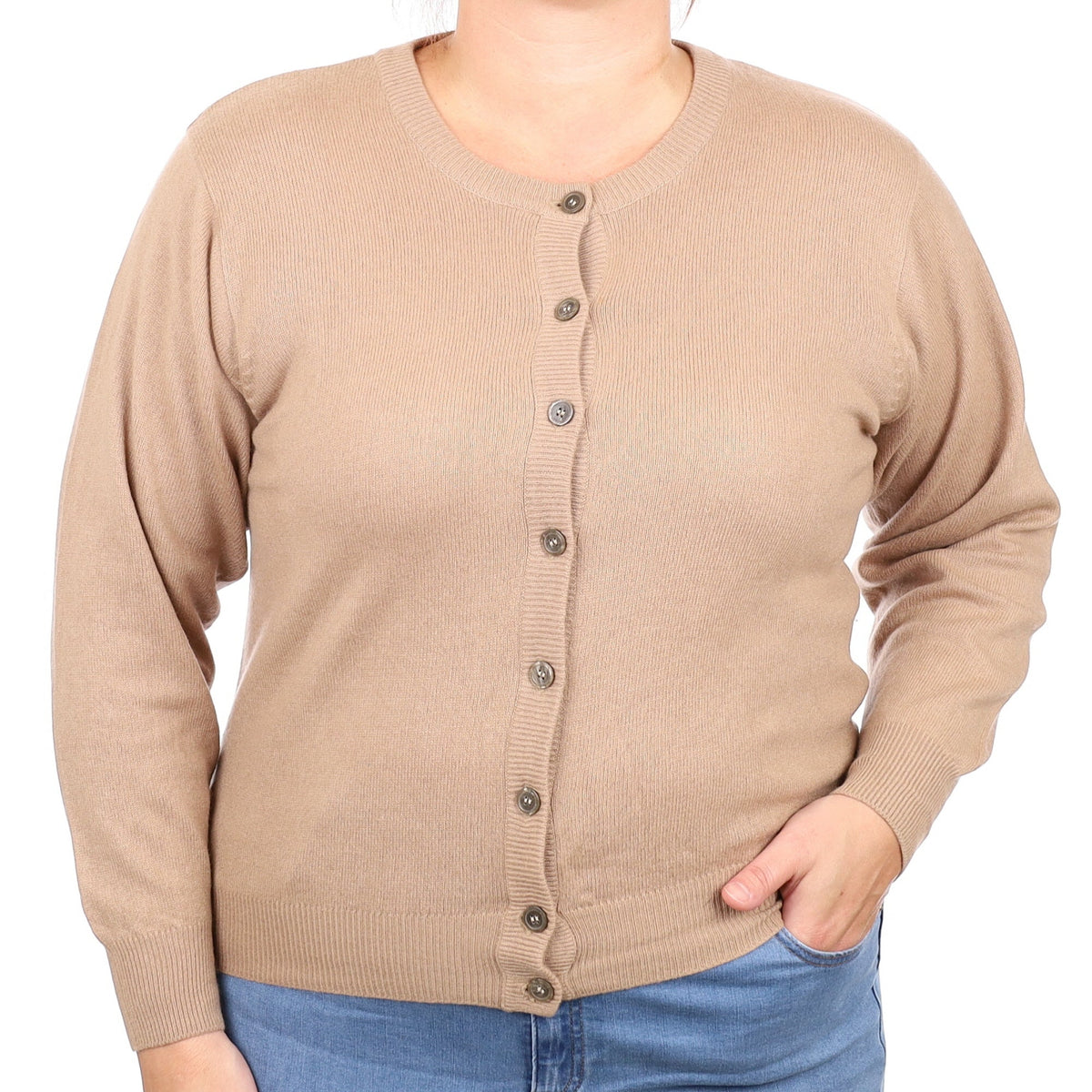 Camel Brown Cashmere Crew Neck Cardigan Large