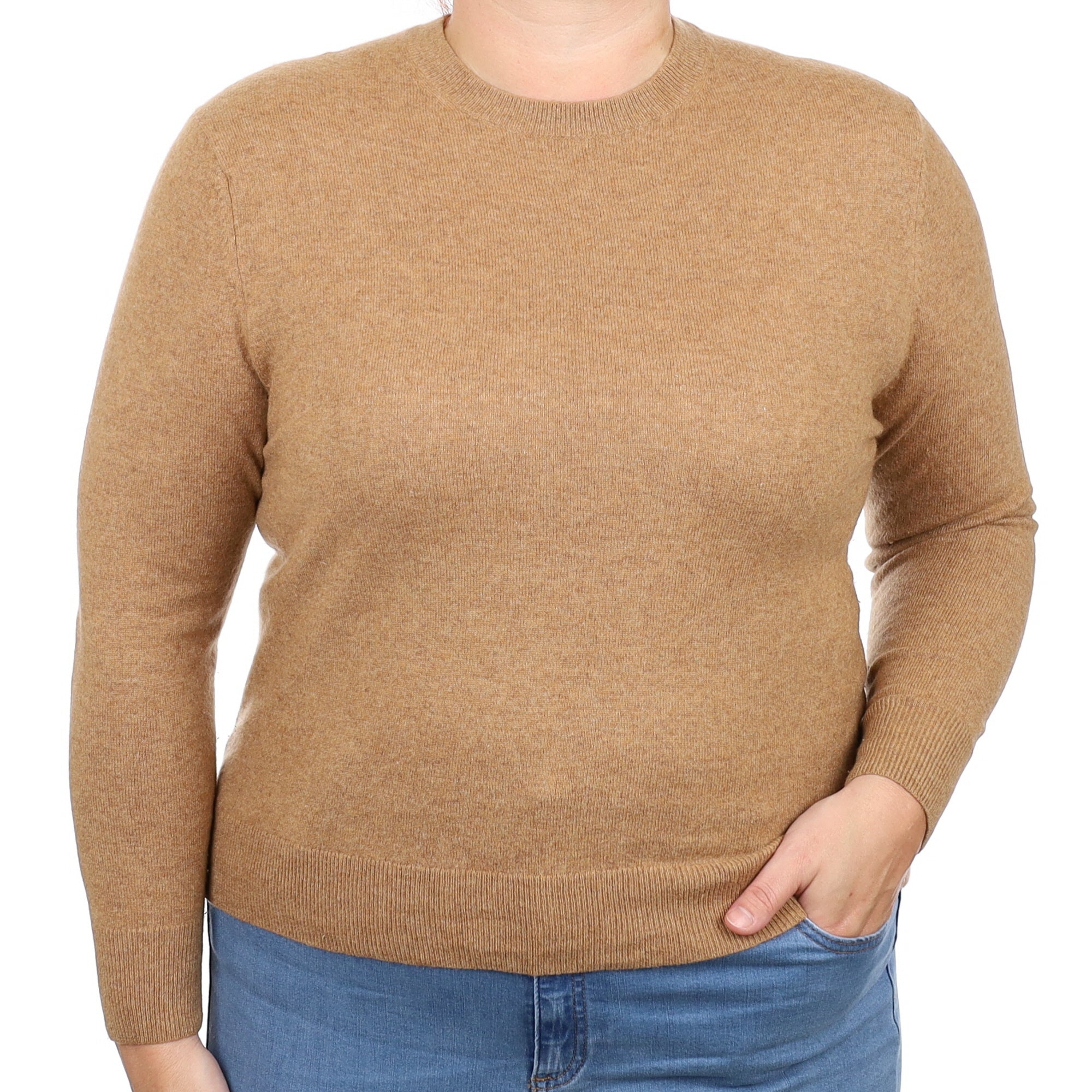 Toffee Brown Cashmere Crew Neck Jumper Large