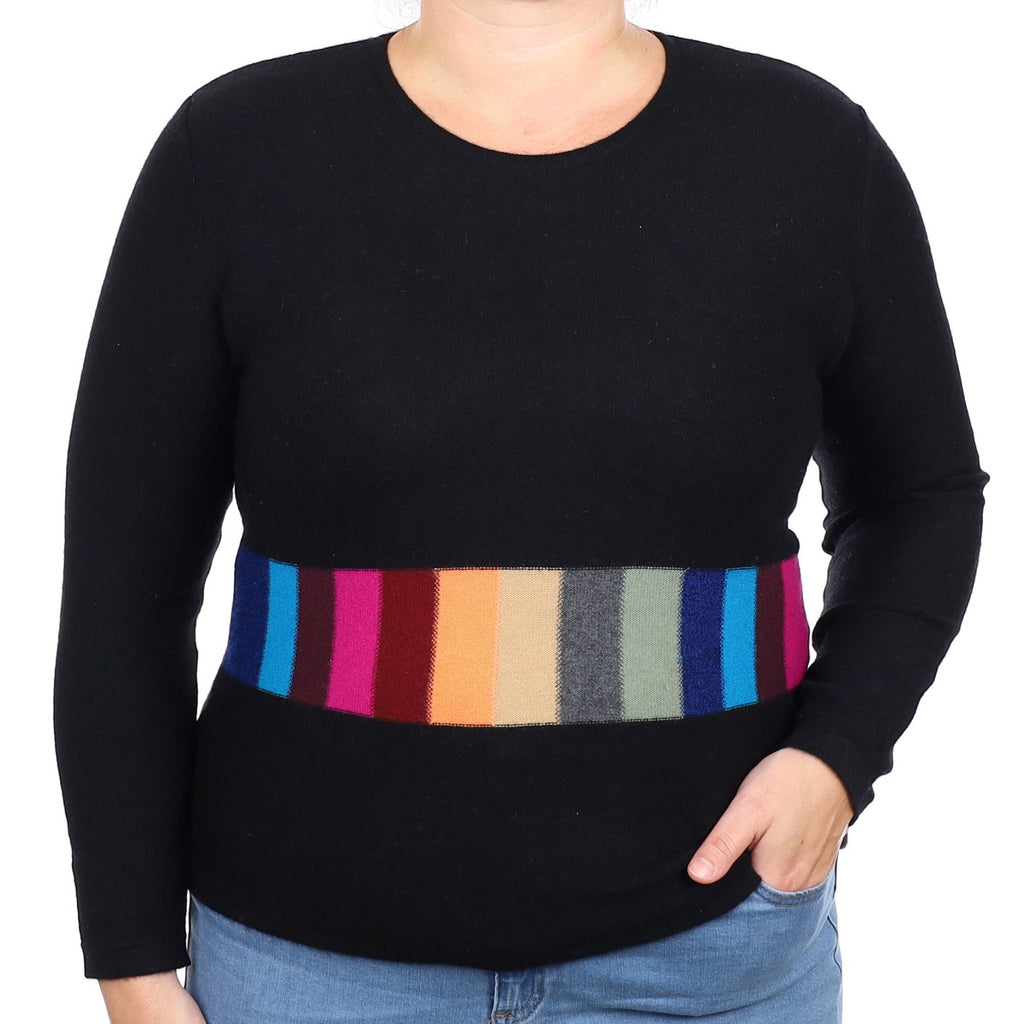 Black Colourful Stripe Cashmere Crew Neck Jumper Large